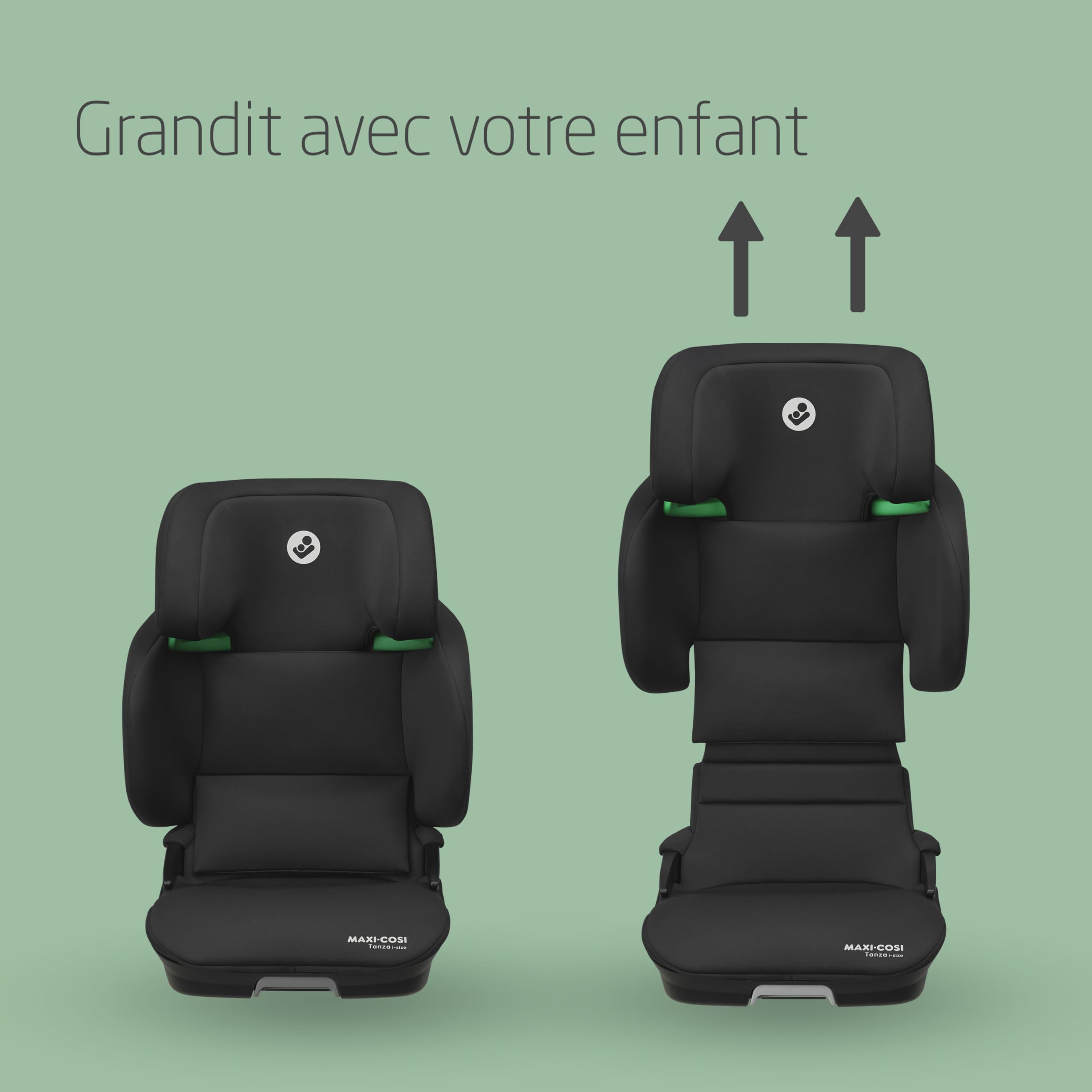 Maxi-Cosi Tanza i-Size, Réhausseur Voiture Enfant, 3,5-12 ans, 100-150cm, Siège-auto Pliable, 10 Positions Appui-tête, Protection G-CELL Chocs Latéraux, Siège-auto Rembourré Surélevé, Full Black