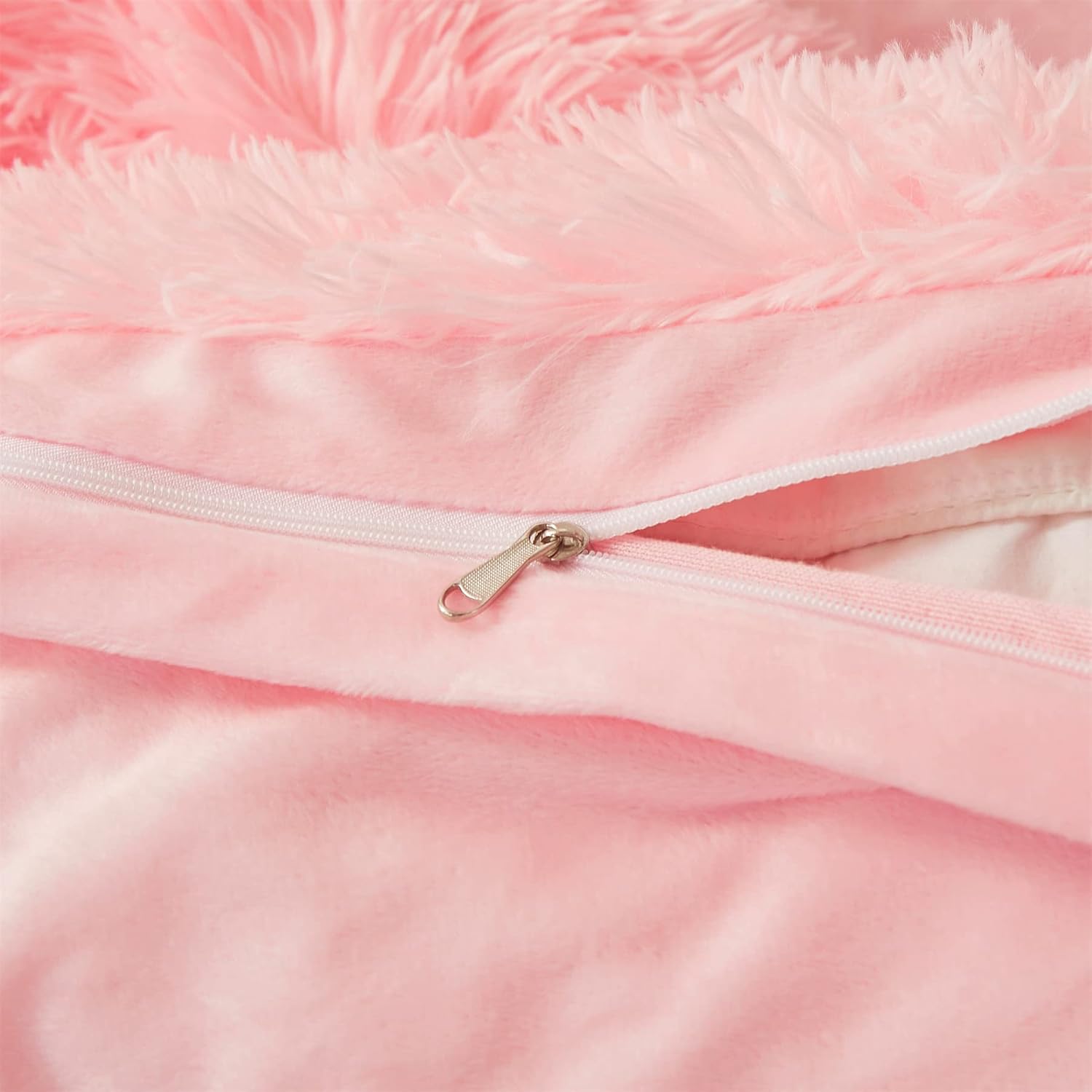 Fluffy Faux Fur Pink Comforter Cover Set Queen - Ultra Soft Plush Pink Bedding Sets 3 Pieces (1 Fluffy Duvet Cover + 2 Faux Fur Pillow case) Cute Bed Set (Light Pink, Queen) - Image 8