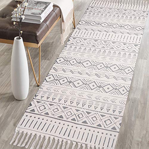 Pauwer Cotton Area Rug Set 2 Piece 4.2'x2'+3'x2' Hand Woven Cotton Rugs with Tassel Washable Cotton Throw Rug Runner for Kitchen, Living Room, Bedroom