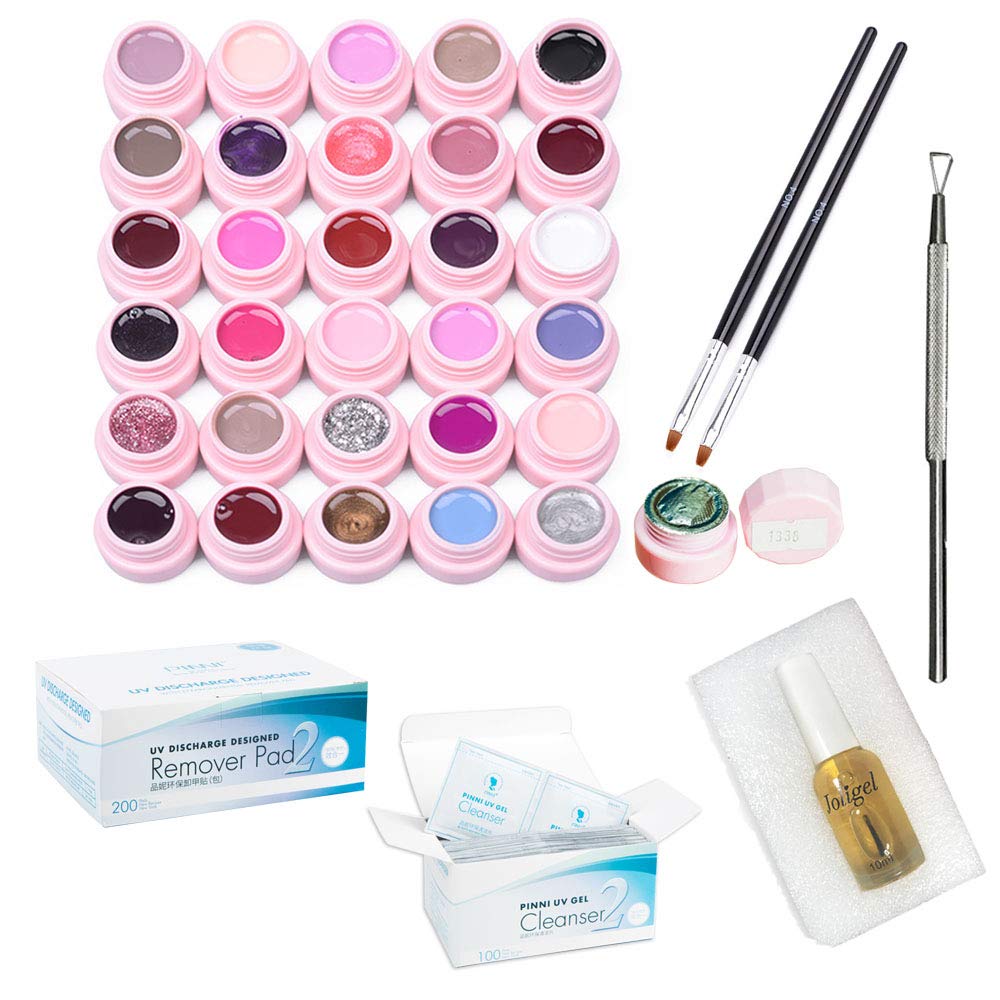Juego de esmaltes de uñas en gel de 30 colores con 2 cepillos y 200 almohadillas de removedor para manicura UV/LED Semi-Permanent