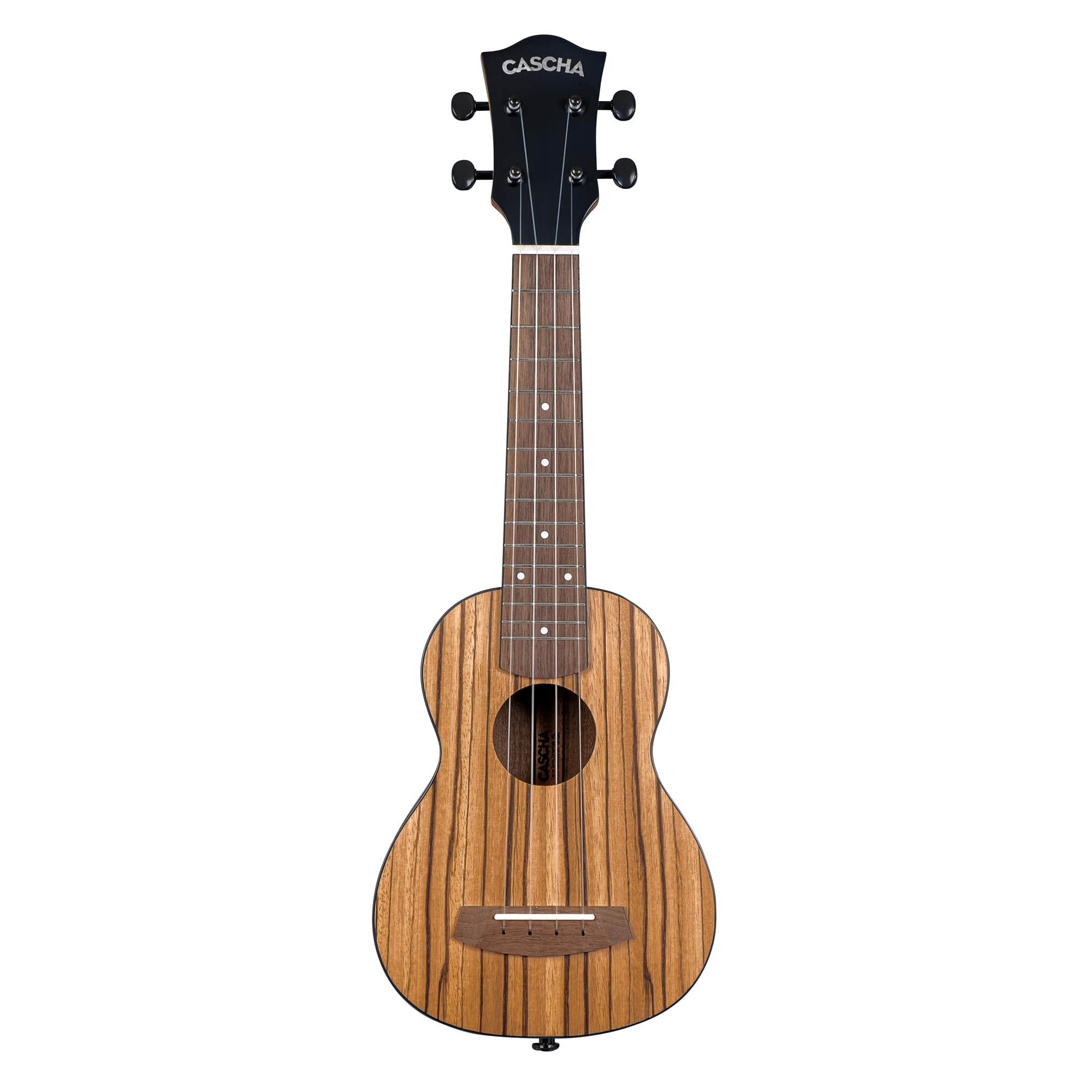CASCHA Ukulele Zebra Wood – Hochwertiges Zebraholz I Warmer Klang I Okoume Hals I Walnuss Griffbrett I Matte Finish I Cascha Carbon Strings, inkl. Tragetasche - Soprano