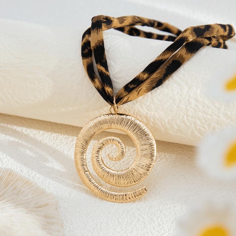 Tour de cou large imprimé léopard rétro avec pendentif vortex - 3