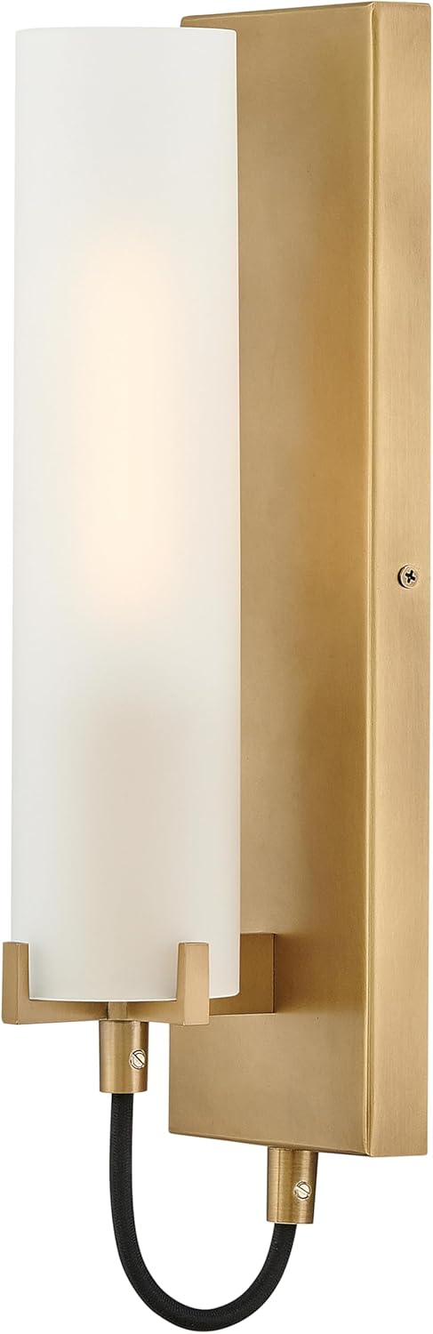 Hinkley Ryden Single Light Wall Sconce, Etched Glass Shade, Modern Industrial, Sleek, Slender, Heritage Brass Finish