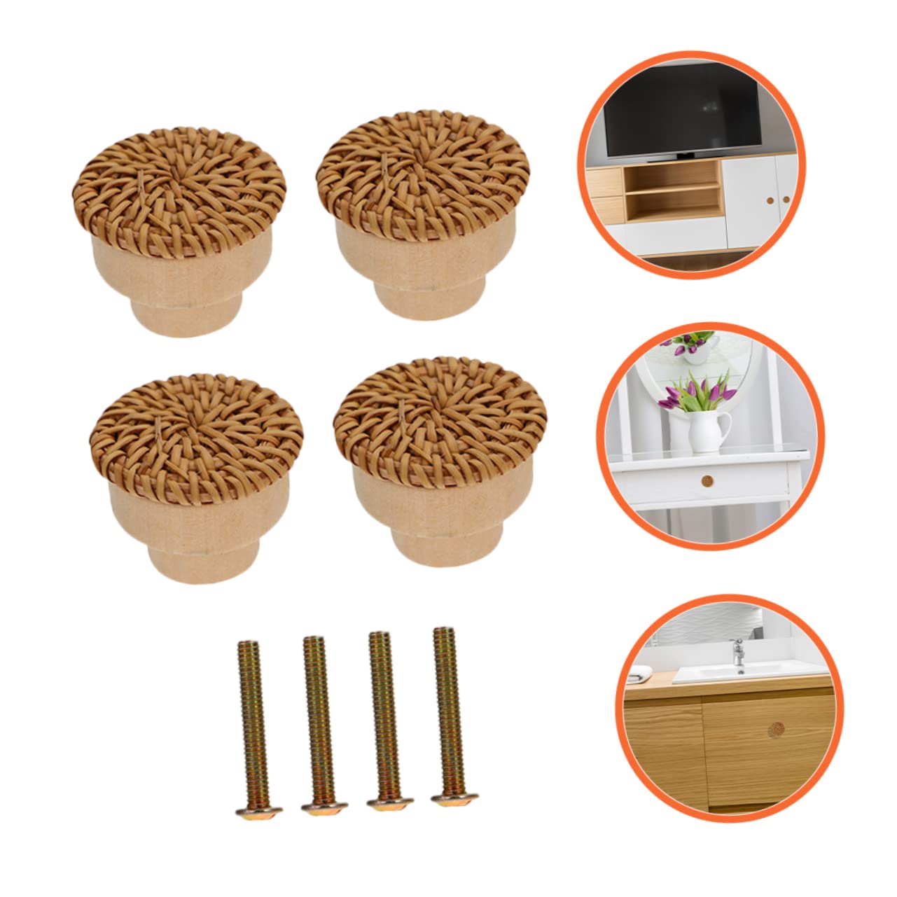 Gadpiparty 3 Set Manico in Bambù Pomelli Per Mobili Da Cucina Tavolo Da Trucco Arredamento Legnoso Armadietti Il Comò Tira La Pomelli Decorativi Per Porte Vimini Di Legno 4 Pezzi*3