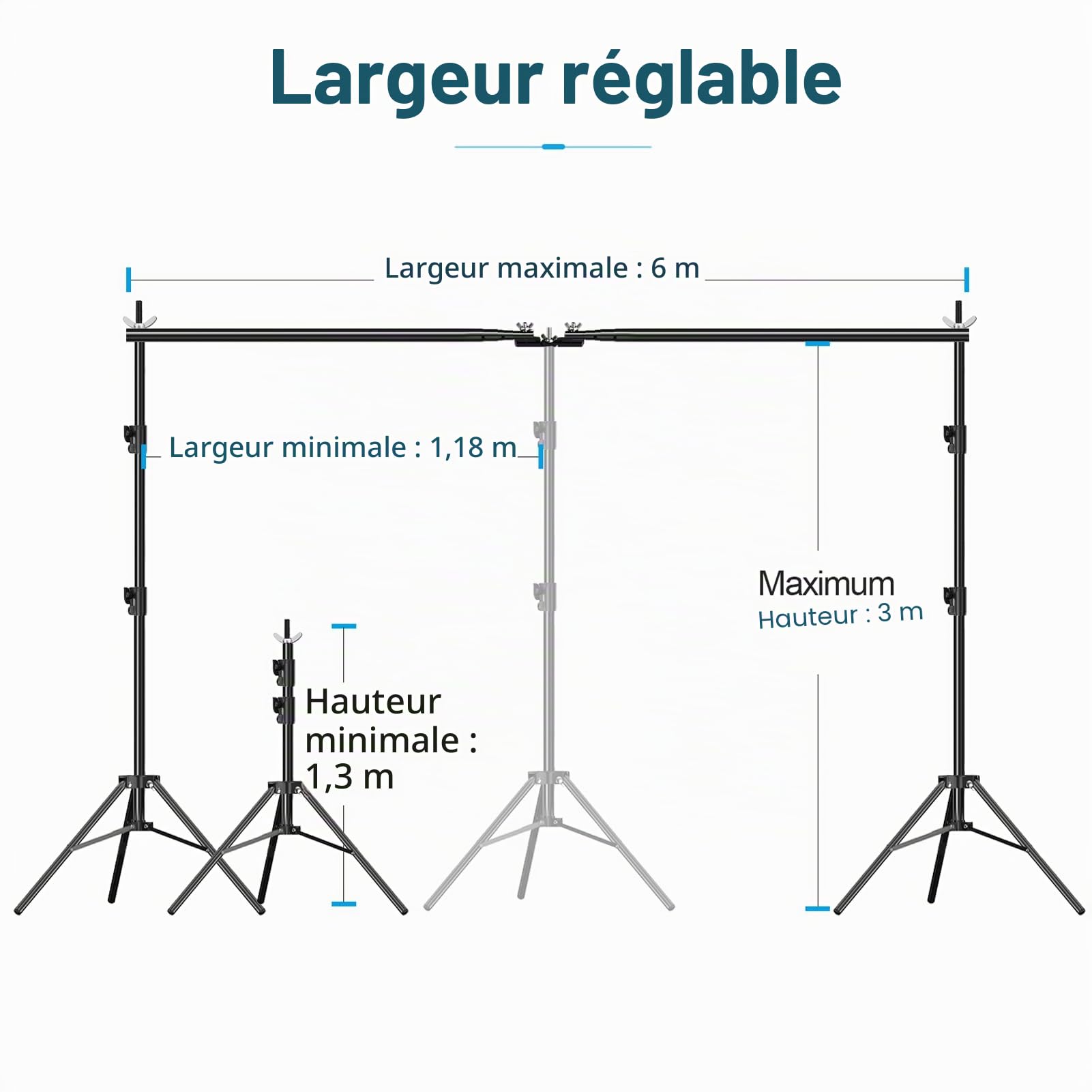 EMART Support Fond Photo 3m x 6m, Système de Support Toile de Fond Réglable Robuste avec 8 Pinces, 1 Sac de Transport pour Studio Photo, Photographie, Vidéo, Mariage