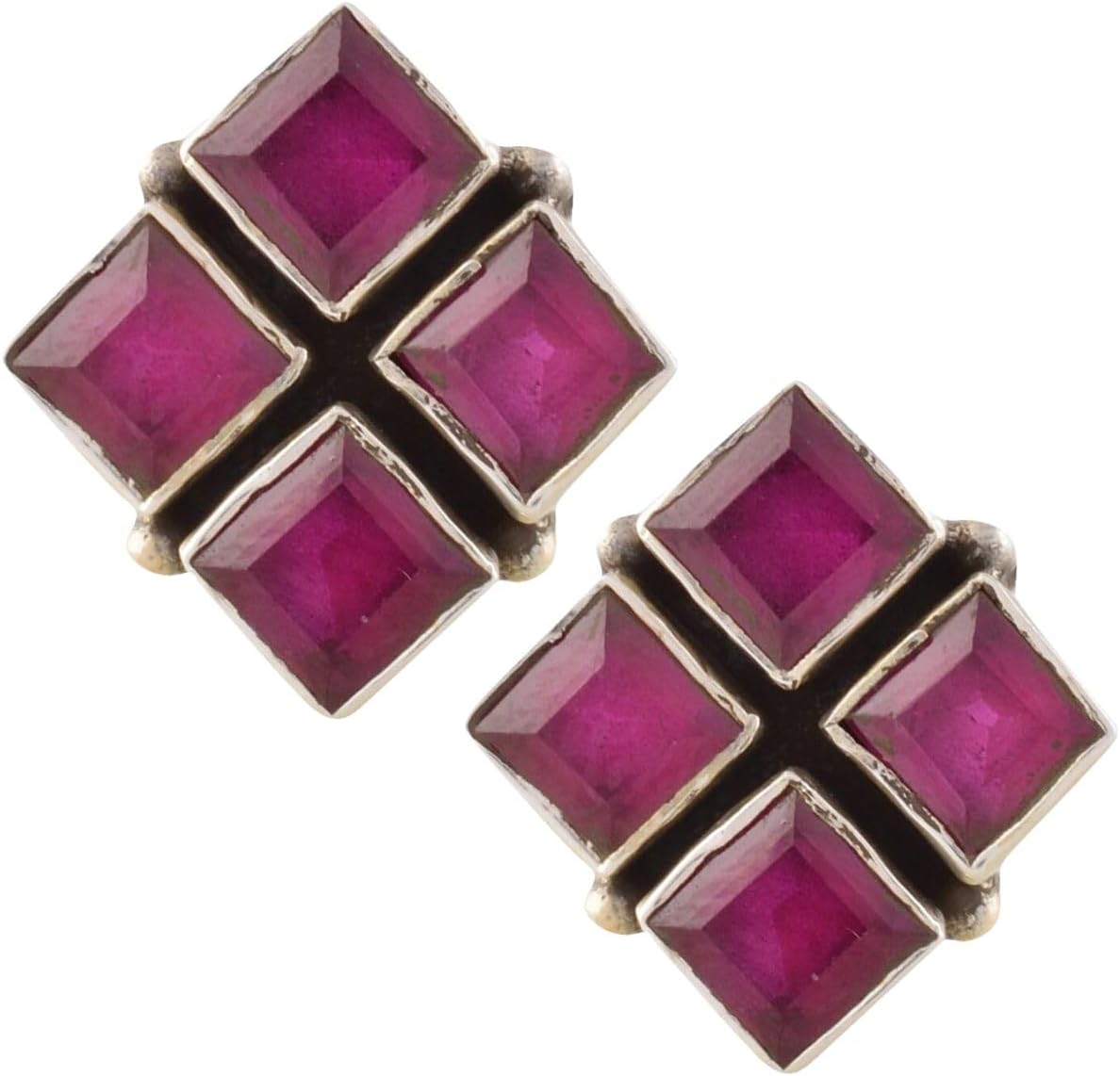 Handicraft Fashion Point 92.5 Sterling Silver Square Maroon Ruby Stud Earrings for Girls and women (ss9250511)