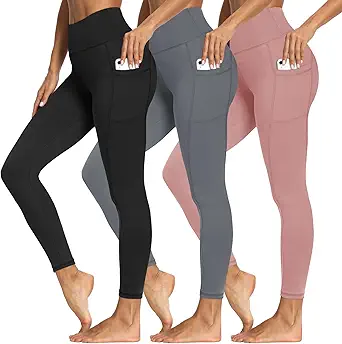 3 Packs Leggings with Pockets for Women, Soft High Waisted Tummy Control Workout Yoga Pants