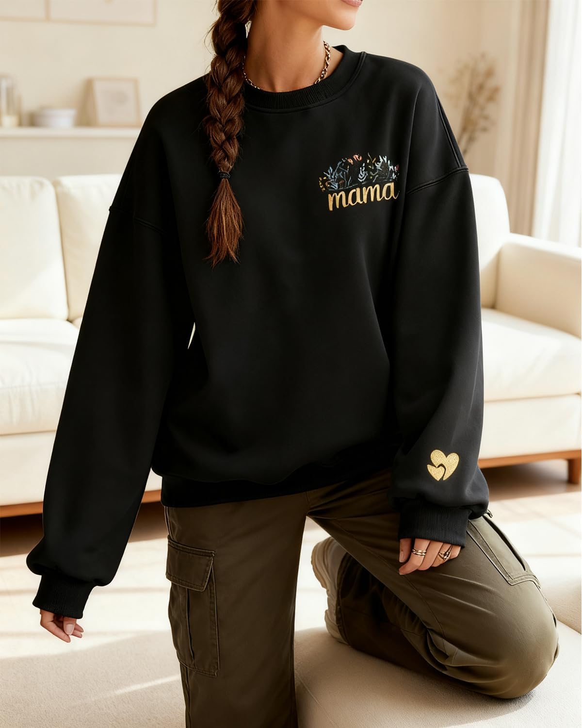 HEYTALALA Mama Sweatshirt for Women Oversized Crewneck Pullover Hoodies Graphic Tops Long Sleeve Mom Shirts - Image 6