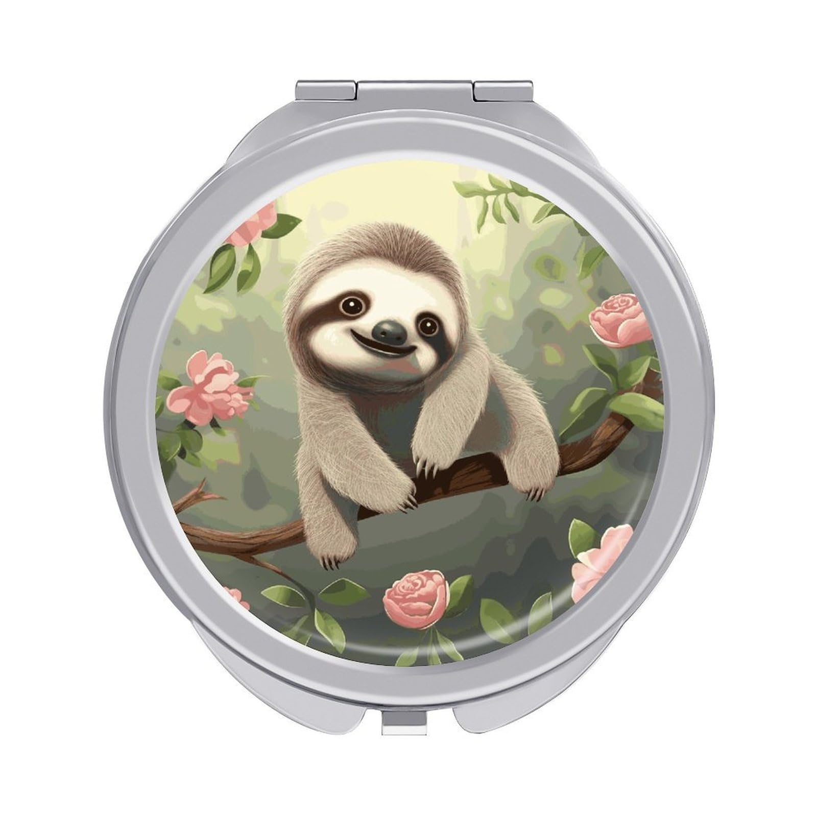 JTREHY Cute Baby Sloth Makeup Mirror Portable Folding Mirror Compact Travel Mirrors 2-Sided Round Pocket Mirrors Cute Handheld Beauty Mirror for Handbag Purse for Women Gift