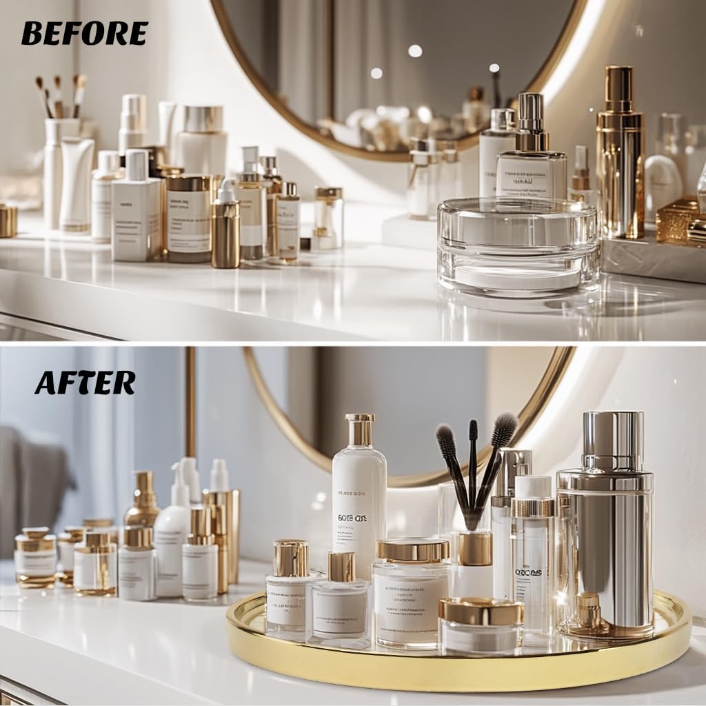 Vanity Perfume Round Decorative Storage Tray - White Circular Organizer for Bathroom, Bedroom Countertop - Dresser Tray for Perfume, Lotion Bottle, Cosmetics