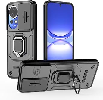Compatible with Huawei nova 12 5G Bracket Shell,with Slide Camera Lens Cover Compatible with Huawei nova 12 5G Case Black