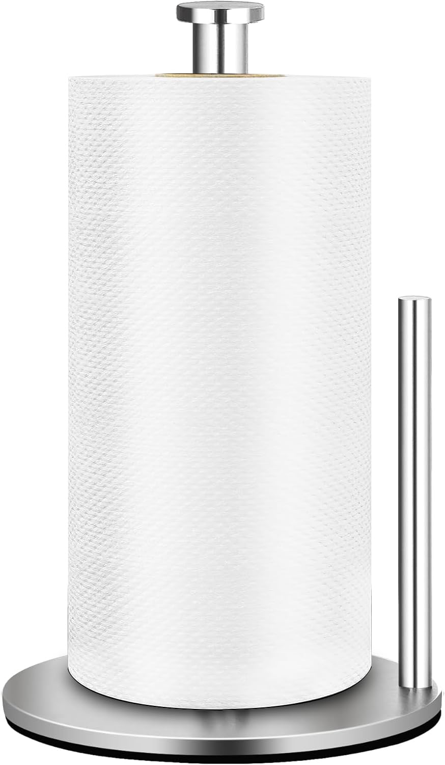 Paper Towel Holder Countertop, Freestanding Paper Towel Stand with Weighted Anti-Slip Base, One-Handed Tear Kitchen Roll Dispenser for Standard, Jumbo & Large Rolls Silver