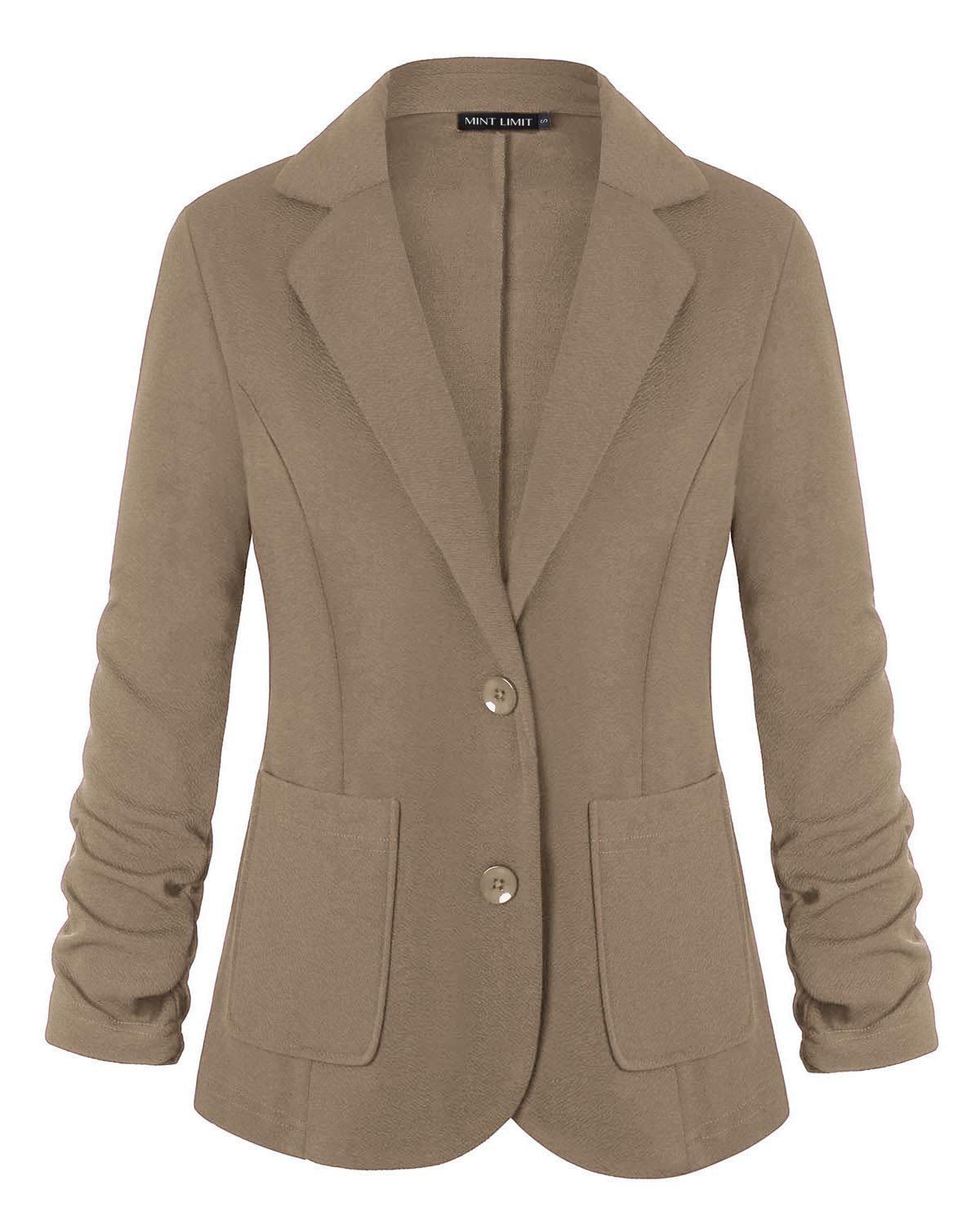 MINTLIMIT Women's One Button Blazer Jacket Suit with Pockets(Khaki,Size 2XL)
