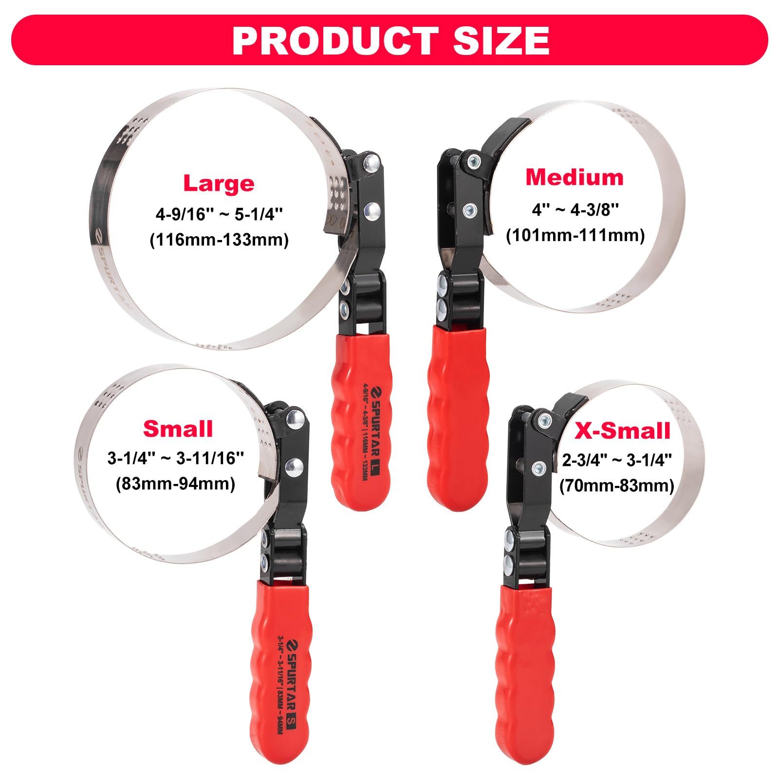Spurtar Swivel Oil Filter Wrench Lot de 7 clés à molette réglables 70-133 mm 9" et 12" Pince à filtre à huile universelle 3 mâchoires Outil de retrait de filtre à huile pour 4S Shop de réparation