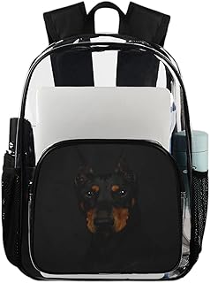 Doberman Pinscher Mochila transparente para cães bolsas de livros resistentes, mochila transparente à prova d'água de cachorro fofo mochila transparente de PVC com alça de ombro reforçada para escola, trabalho, viagens, Multicor