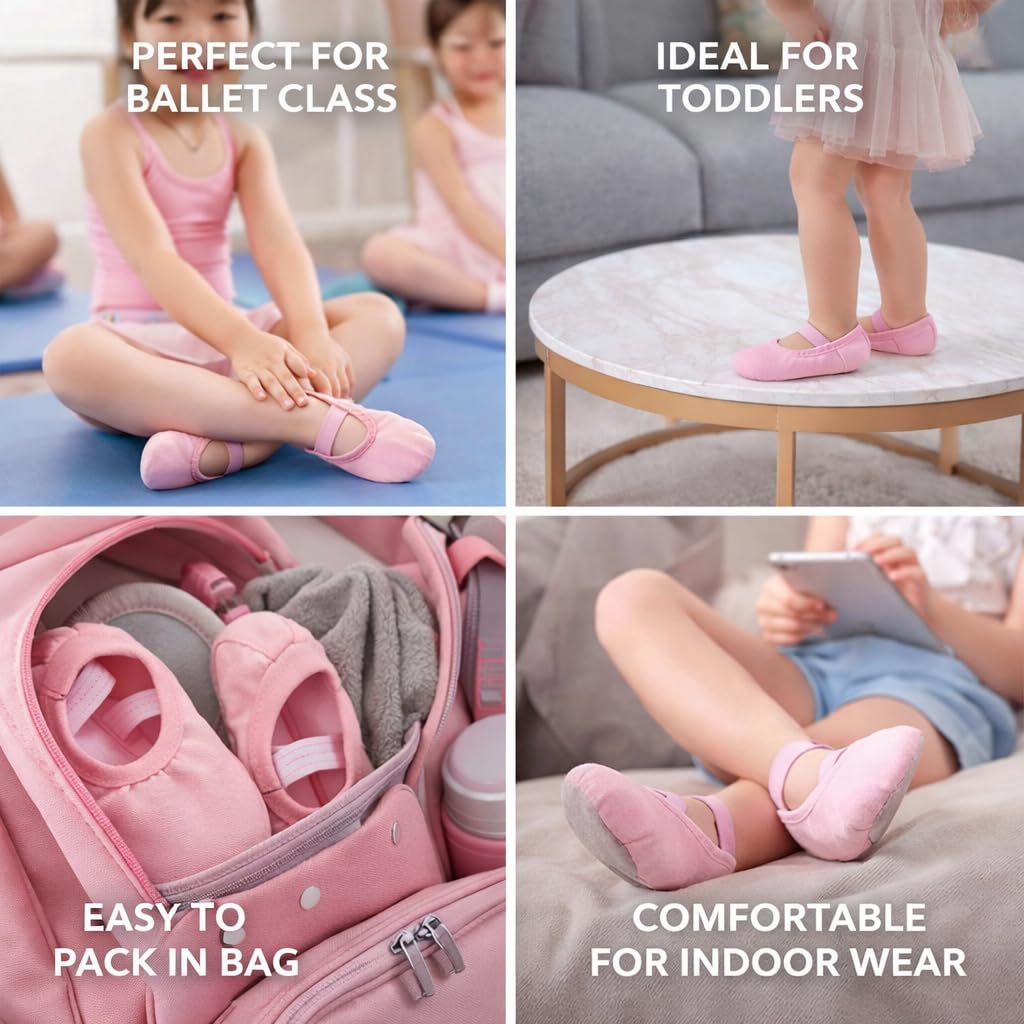 Pantuflas de ballet de lona suave para niñas, suela dividida, zapatos de yoga y danza con correa elástica cruzada, rosa, talla 2.5, zapatos planos profesionales de gimnasia — view 6