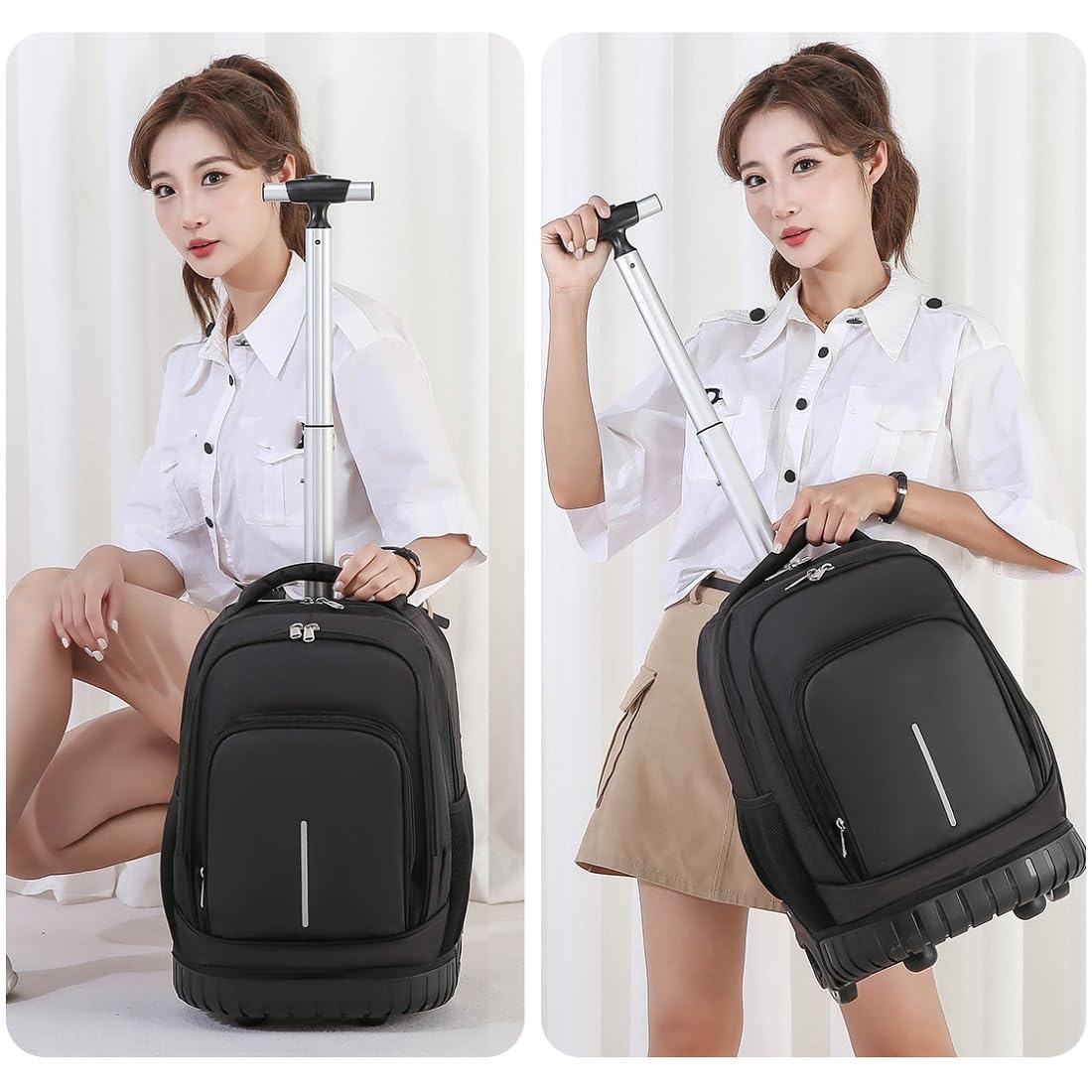 Sac à Dos à Roulette Garçon, Sac Ecole Trolley pour Primaire et Secondaires, Cartable a Roulette Garçons Filles, Noir