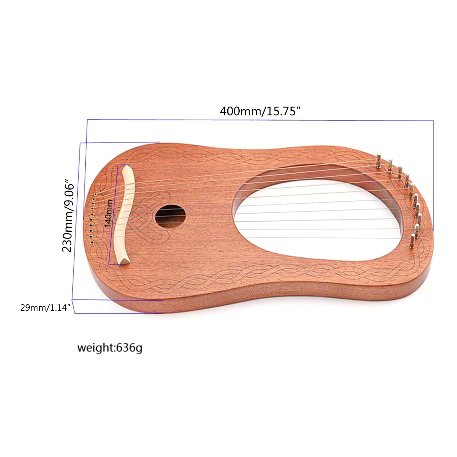 Lyre Harp 10 Saiten Harfe Tragbare Kleine Harfe mit Stimmschlüssel für Saiten Musikinstrument Stabiler Klang Harfe