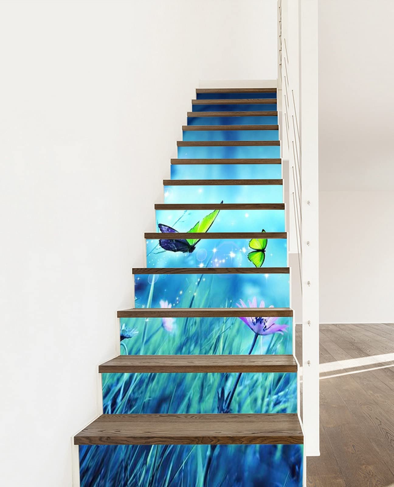 Amazon Com A Monamour 3d Self Adhesive Removable Stair Stickers Fairy Butterflies Garden Flowers And Green Grass Vinyl Stair Riser Decals Kitchen Tile Stickers Mural Wall Stickers Wallpaper 13 Pieces Tools Home Improvement