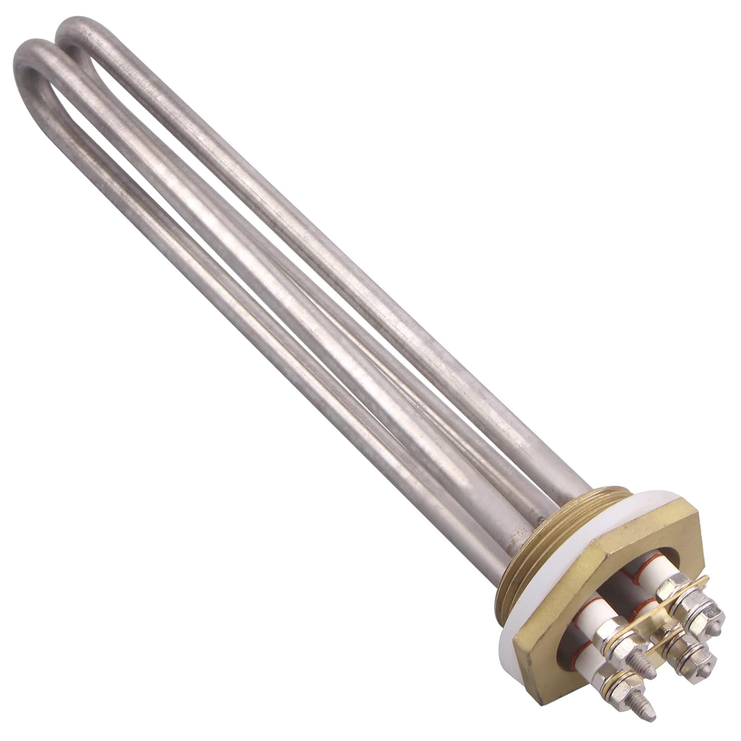 DERNORD Elemento riscaldante in acciaio inox 48V 1500W DC con attacco filettato in ottone BSP da 1-1/4" doppio tipo U