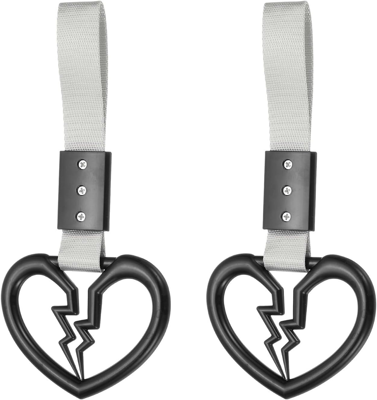 PATIKIL 2Pcs Broken Heart Shaped Car Handle Straps, Car Hanging Accessories Bumper Warning Ring Drift Charm for Auto Bus Decor Interior Exterior Decoration, Black