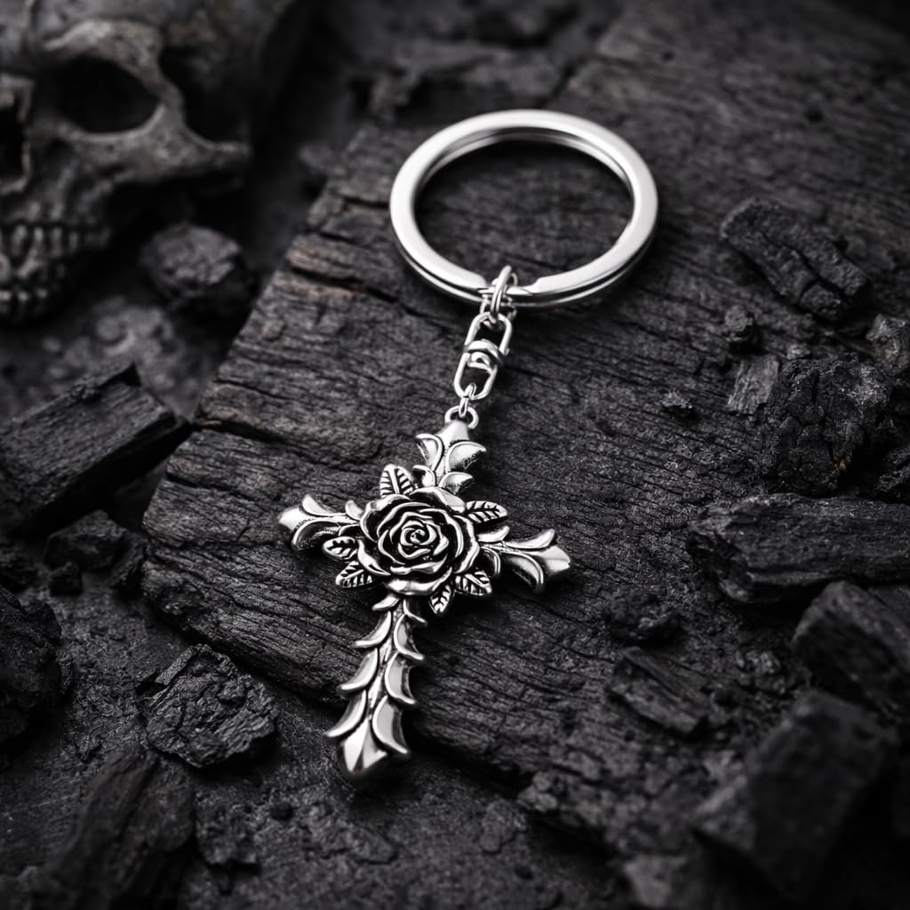 Cross Keychain – Rose Keychains Bag Charms for Women with Vintage Style, Cool Key Chains Car Keys Gifts for Colleagues, Teenages, Friends, Family, Girls image 4