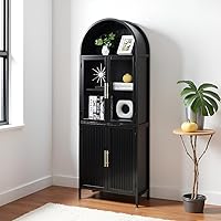 HUSHEDIFY Arched 5-Tier Bookcase with Glass Doors - Tall Industrial Bookshelf Cabinet for Home Office Living Room, Black