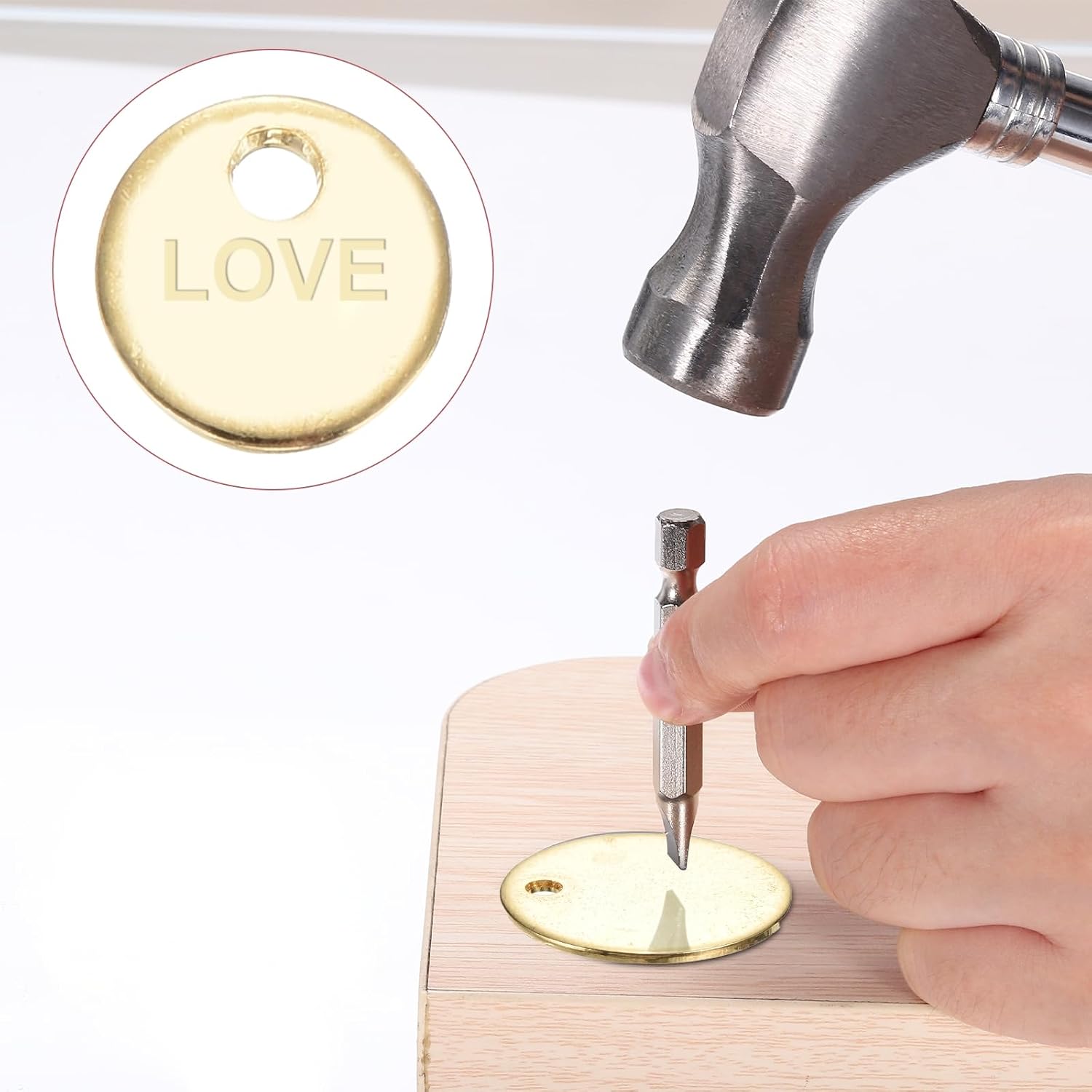 MECCANIXITY 20Pcs Stainless Steel Blank Stamping Tag Engraved Stainless Steel Round Charm Pendant with Holes 7mm/0.28" Gold for Pendant Bracelet Necklace Jewelry Making Earring image 4