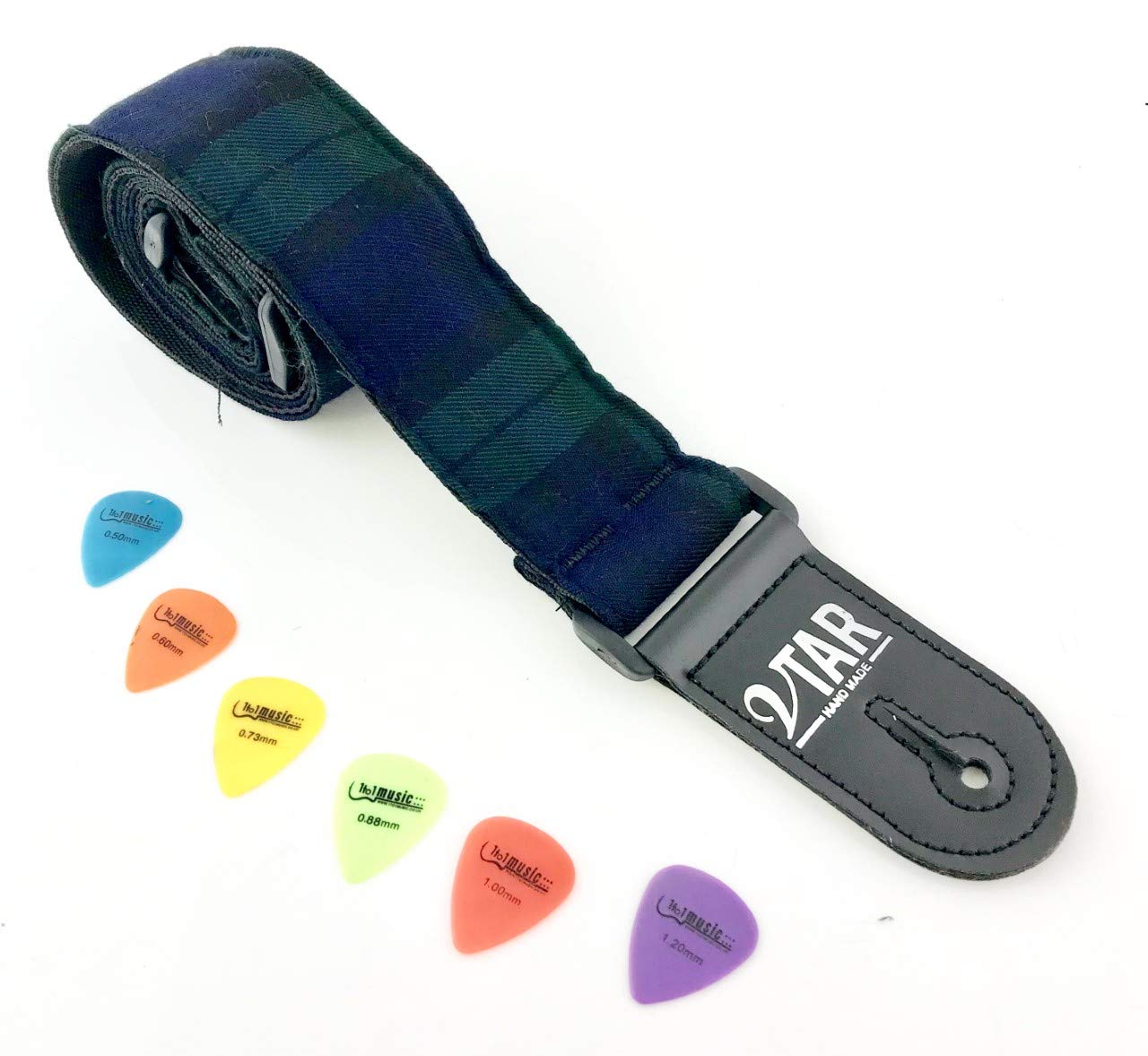 Vtar Vegan Green Black Watch Tartan Acoustic Electric Guitar Strap - Adjustable