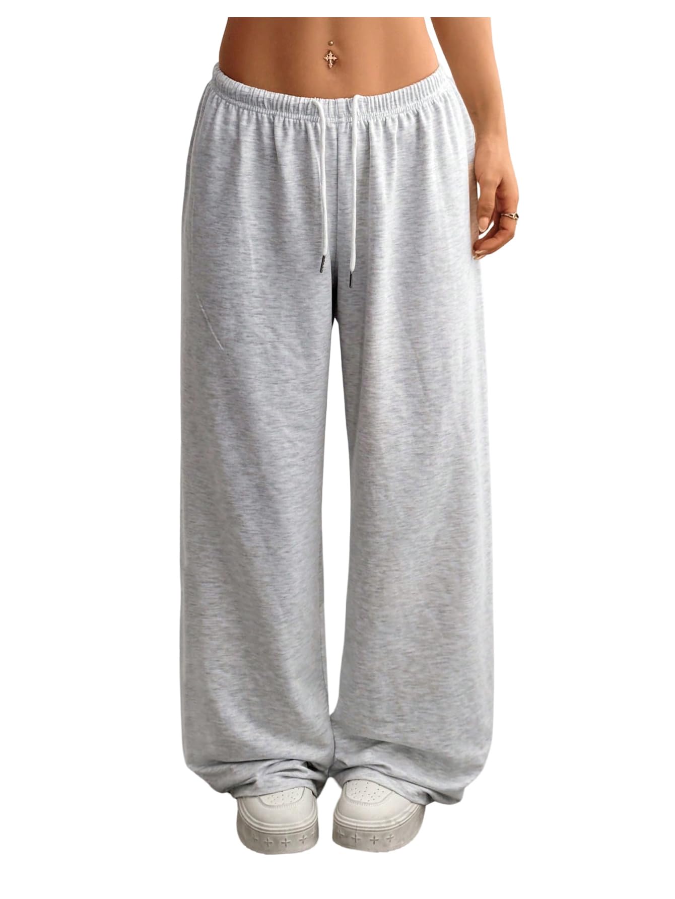 WDIRARA Womens Plus Size Wide Leg Baggy Track Pants Drawstring Low Rise Loose Trousers Streetwear