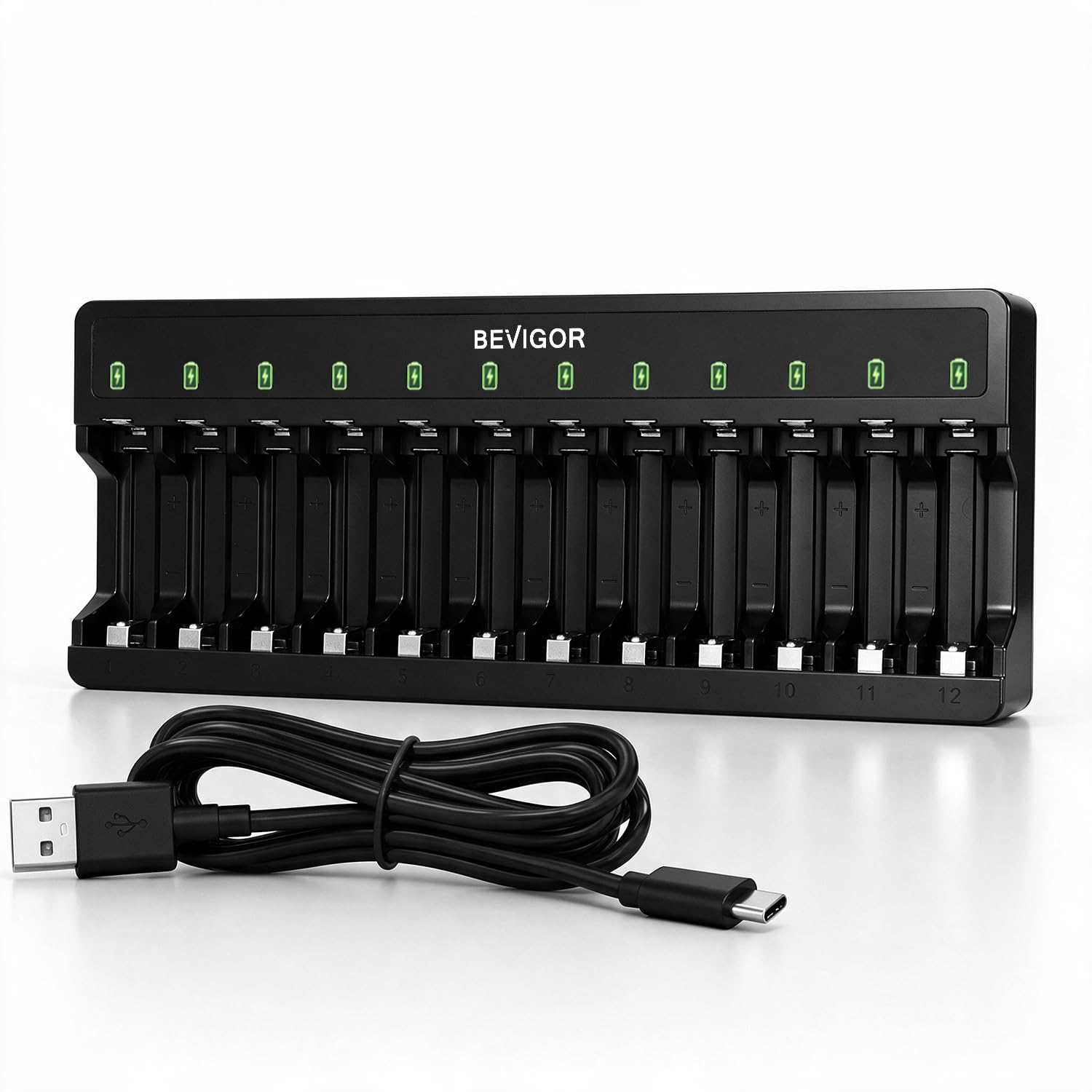 BEVIGOR 12 Bay Battery Charger AA AAA for NiMH Rechargeable Batteries