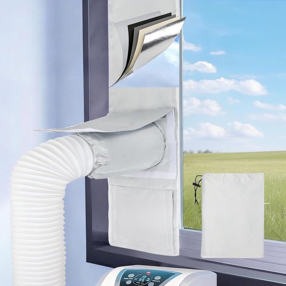 Portable Air Conditioner Window Sealing Cloth 28 x 162 cm Oxford Fabric Waterproof Adjustable Binder for Single and Dual Hose Vents to Reduce Hot Air and Improve Indoor Cooling Efficiency
