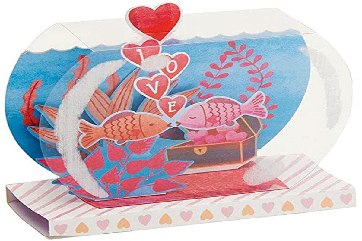 Draeger Paris - Pop Up Greeting Card, 3D Greeting Card with Envelope - "Love" Aquarium Goldfish - Size 18 x 11,5 cm