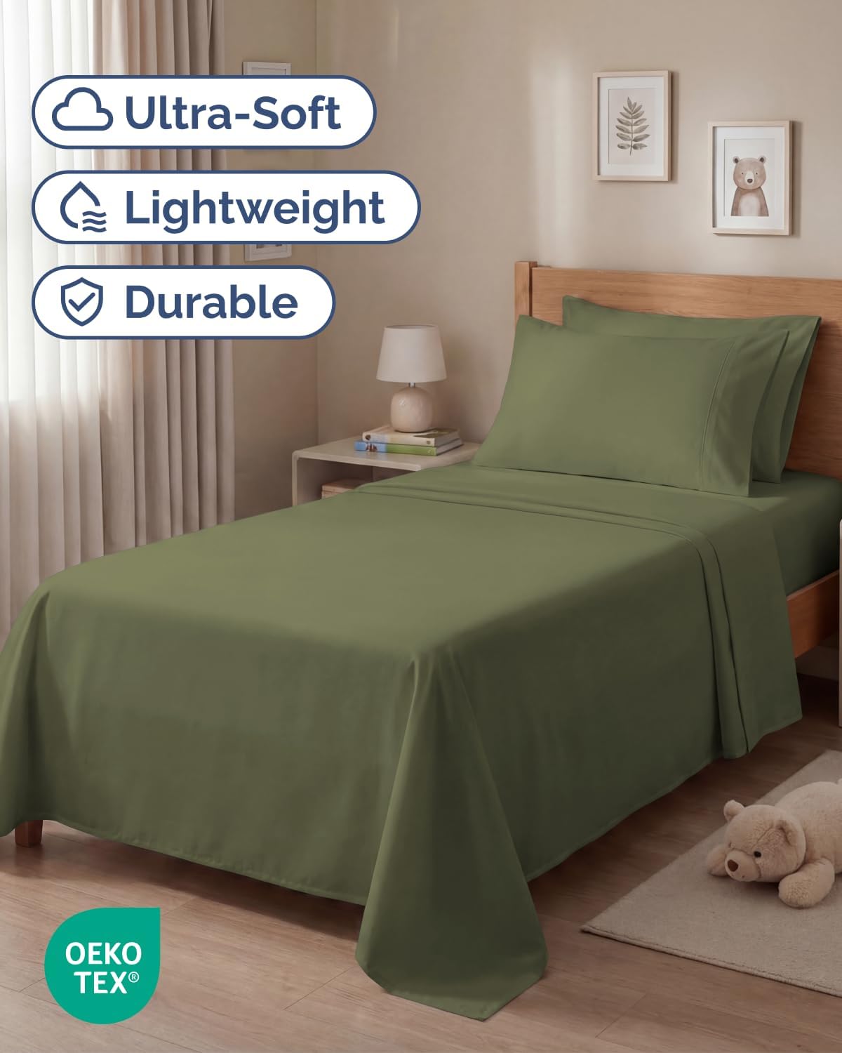 Twin 4 Piece Sheet Set - Comfy Breathable & Cooling - Ultra-Soft Hotel Luxury Bedding Set with 8-16 Inch Deep Pockets - 1 Flat & 1 Fitted Sheet & 2 Pillowcases - Wrinkle Free & Easy Care - Sage Green thumbnail