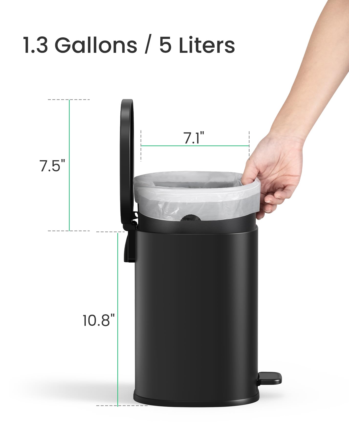 Cesun Bathroom Trash Can With Lid, 1.3 Gallon Small White Garbage Can, Metal Slim Trash Bin