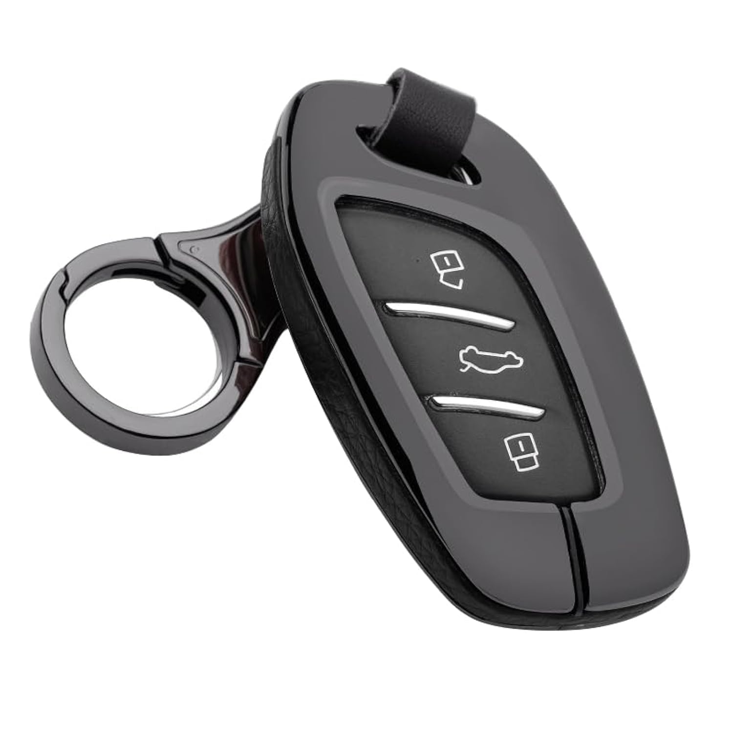 ontto Car Key Cover Fit for MG MG4 MG5 MG6 MG ZS EV HS EHS ZX GT Key Remote Metal and Leather Key Fob Case Black Metal Black