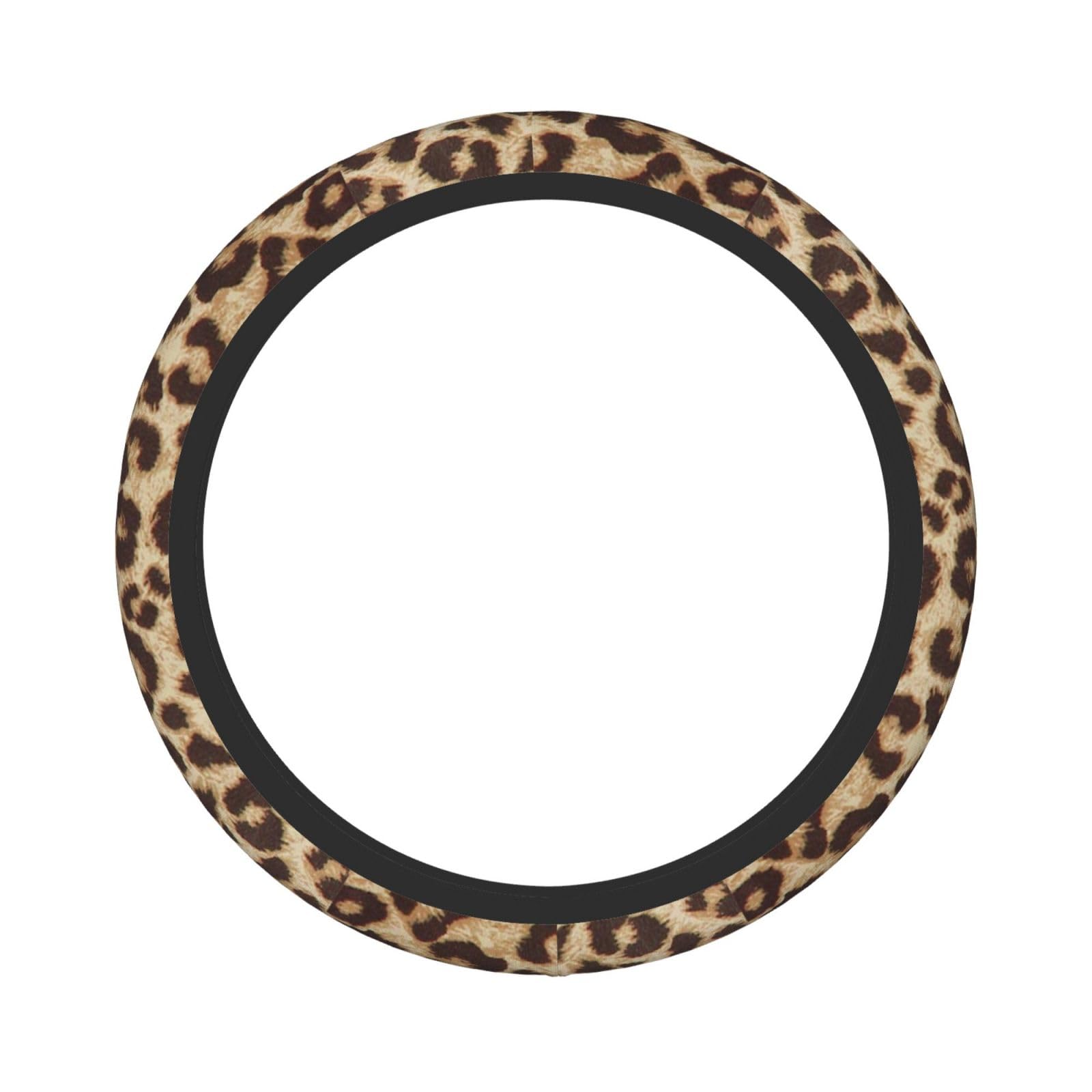 Leopard Print Steering Wheel Cover for Women Men, Universal 15 Inches Car Steering Wheel Protector Anti-Slip Sweat Absorption Car Accessories for Auto Truck SUV