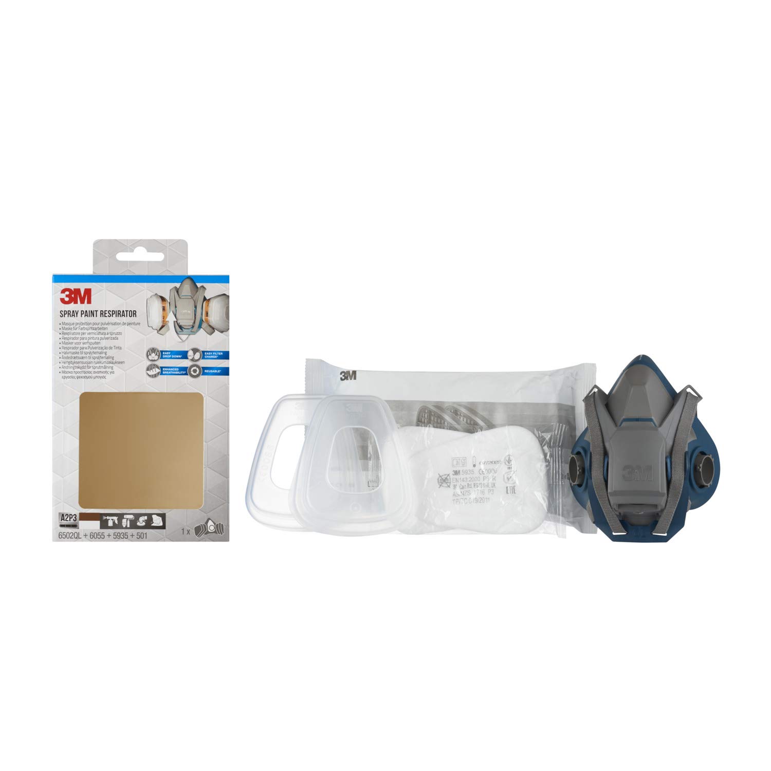 3M Respirador para pintura pulverizada 6502QL, A2P3, 1 set