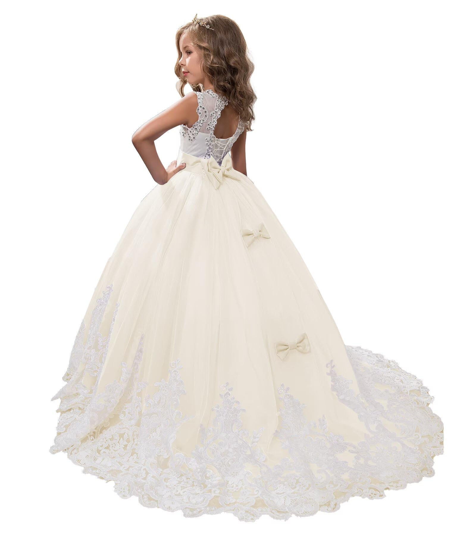 Flower Girl Dress Lace Appliques Princess Pageant