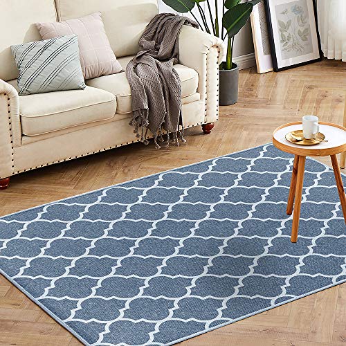 jinchan Blue Area Rug Floorcover Carpet Moroccan Tile Low Pile Trellis Indoor