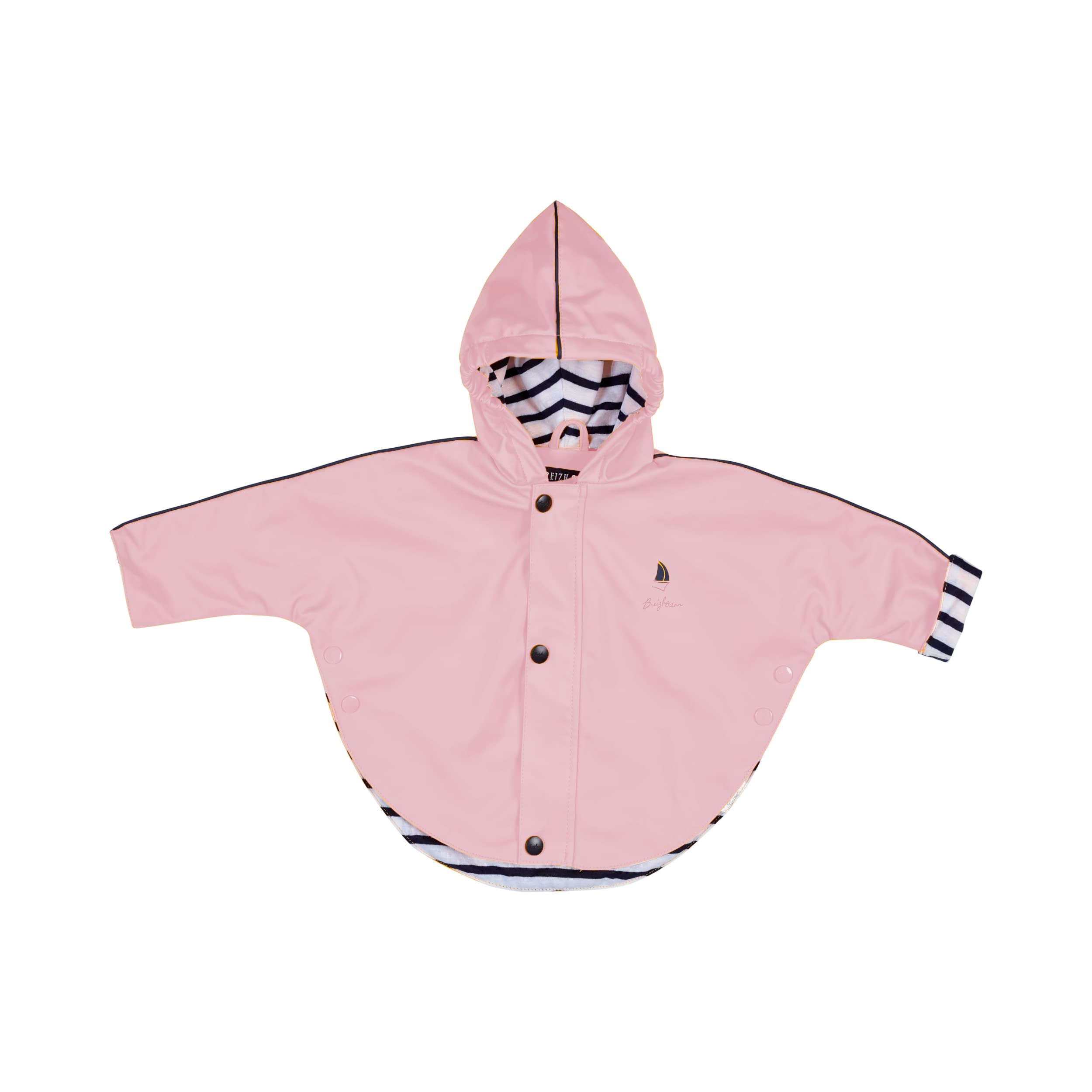 Breizh Ocean – MORLAIX – Unisex Baby, Kleinkind Regenmantel mit Reißverschluss, Wasserdicht, mit Kapuze, gestreiftes Innenfutter - 6 bis 24 Monate