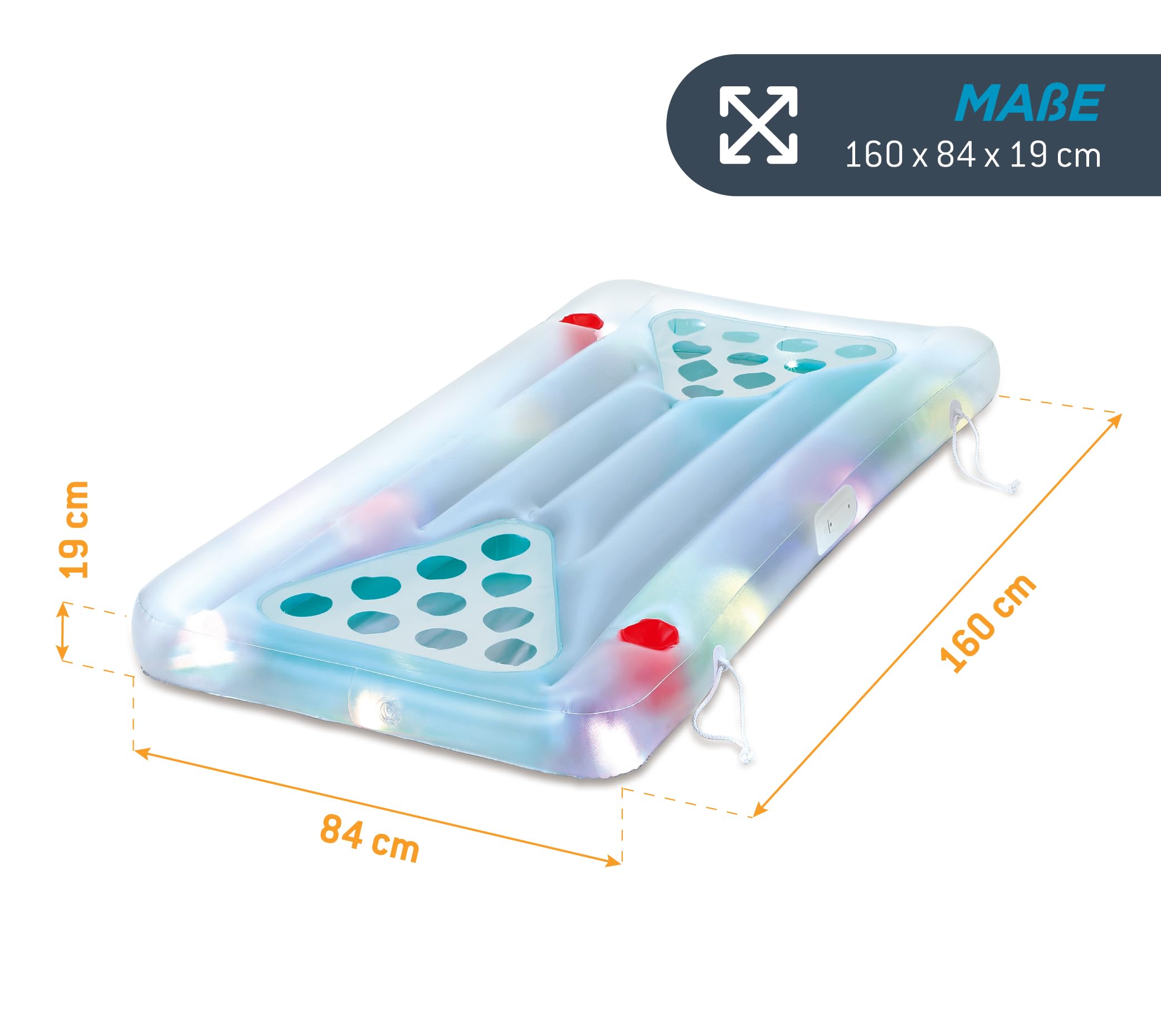 Summer Waves Bier Pong Luftmatratze inklusive LED | 160x84x19 cm Blau | Pool Trinkspiel | Aufblasbarer Beerpong Tisch | Partyzubehör