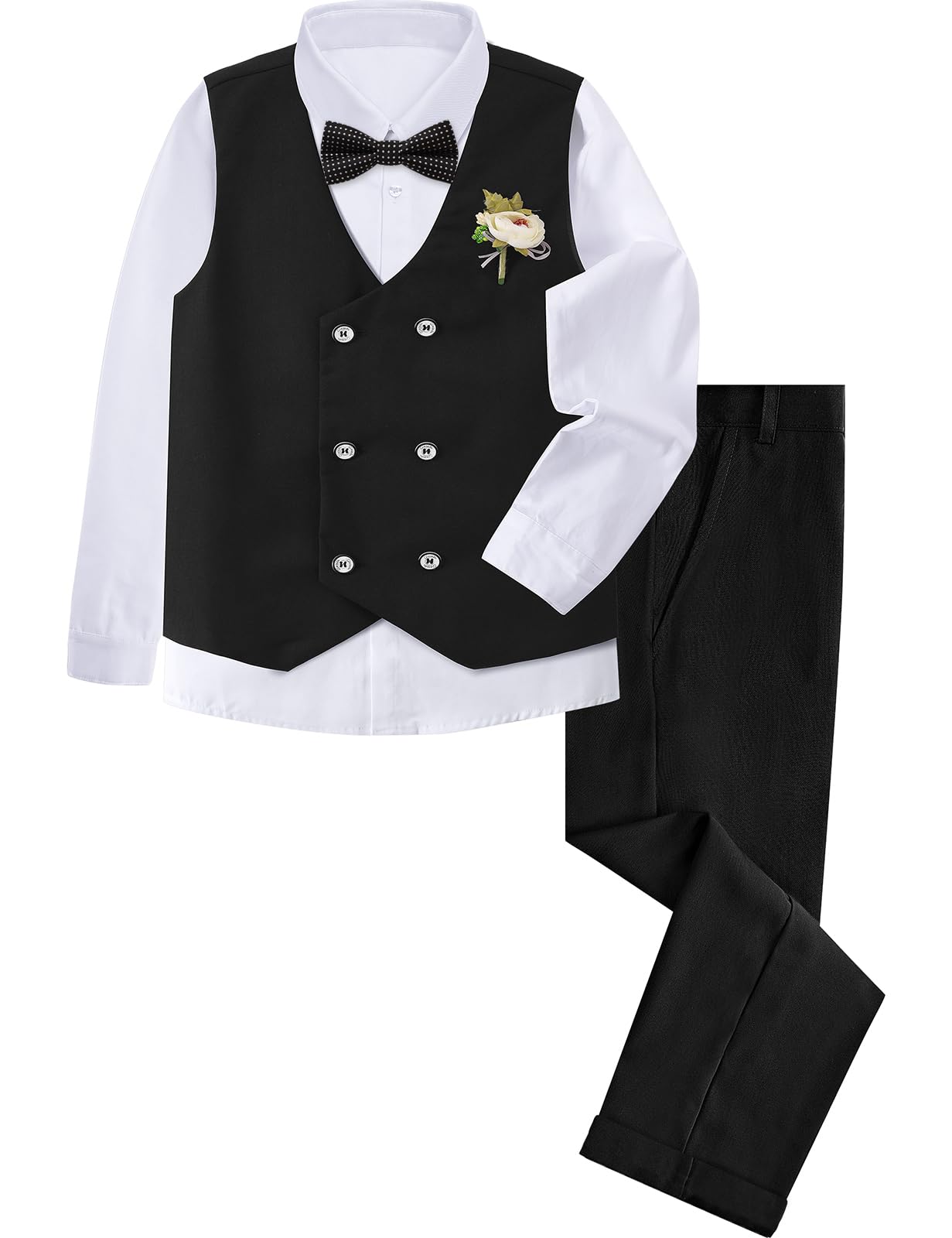 mintgreen Conjunto de trajes de 4 piezas para niños, chaleco de boda, camisa, pantalones y pajarita, 6-14 años