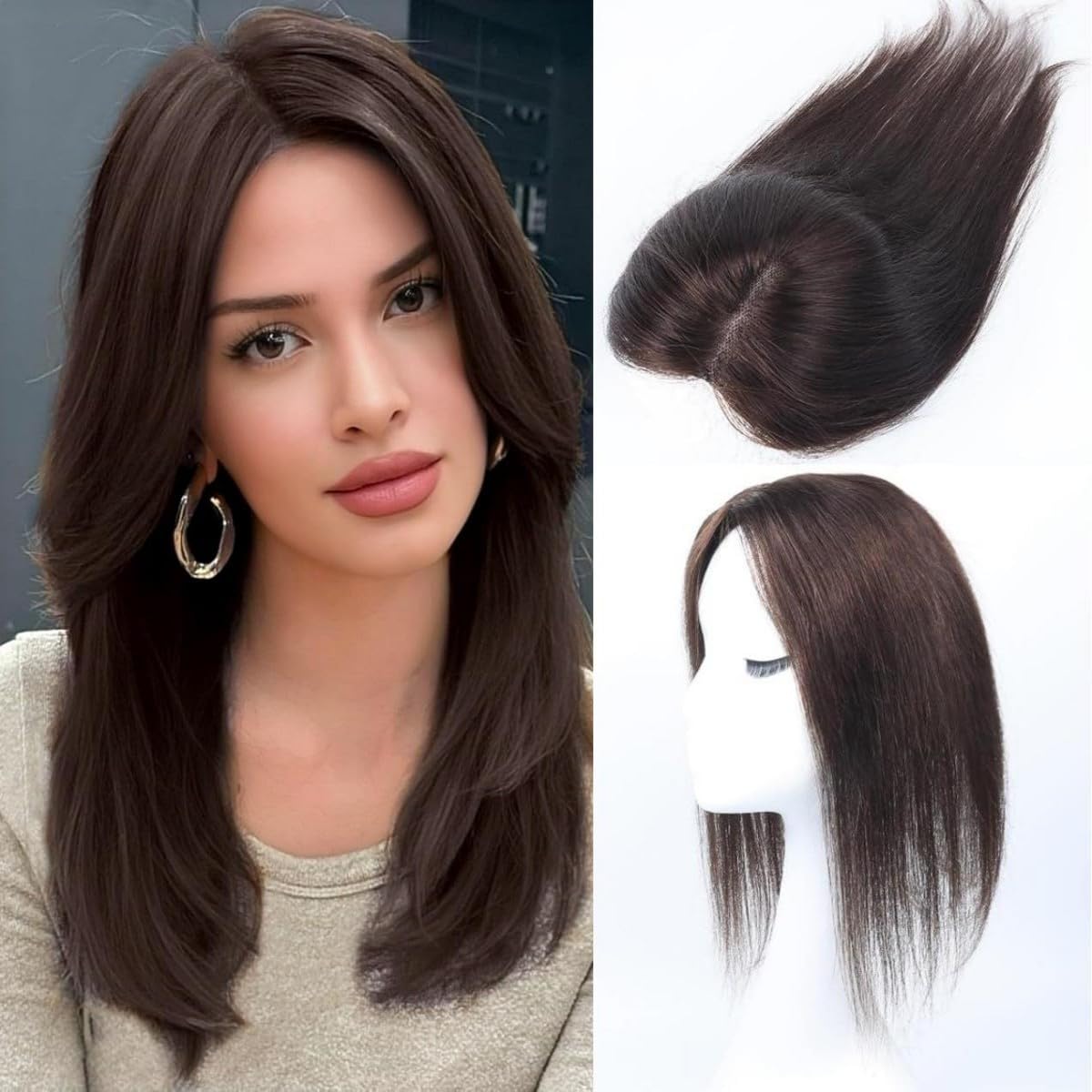 Sexycat Hair Toppers for Thinning Hair Women Real Human Hair Brown Clip in Hairpieces Human Hair Top of Head Fluffy Without Bangs