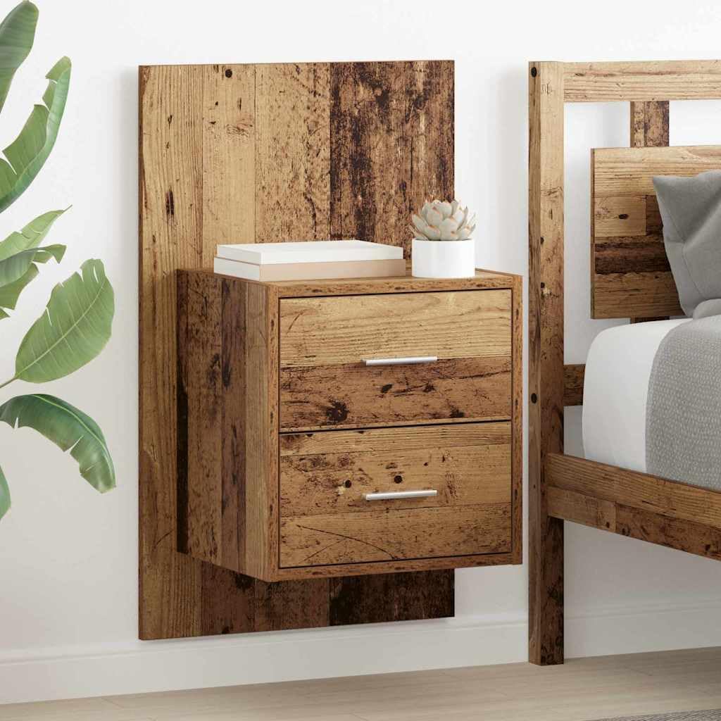 Montowany na ścianie stolik nocny z materiału drewnopochodnego z szufladą i półką, 48,5 x 32,5 x 80 cm, zajmujący niewiele miejsca design do sypialni, rustykalny styl, odporny na zarysowania i