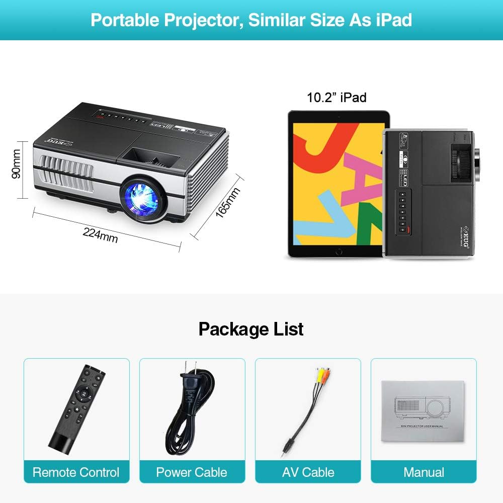 Frее Shірріng Ovеr $50 Portable Mini Video Projector 1080p Supported WiFi Bluetooth Wireless Smart Projector with Speakers Home Theater LED Projector 120inch for iPhone/Laptop/Outside/Garden/Outdoor/Indoor Entertainment