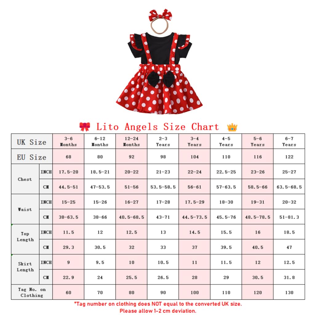 Lito Angels Deguisement Robe Mouse avec Bandeau Cheveux pour Bebe Enfant Fille, Ensemble Jupe à Bretelles à Pois Rouges