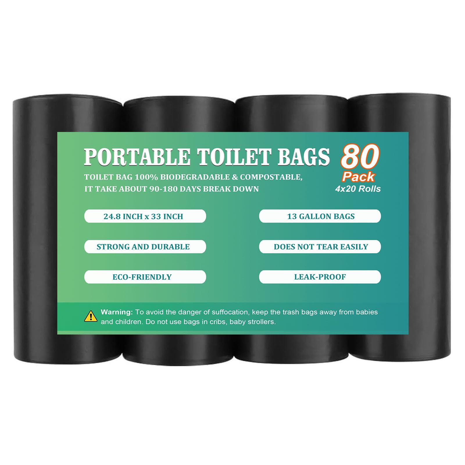 80PCS 13 Gallon Portable Toilet Bags for Camping, Biodegradable Trash bags - 1.2 Mill Thick Compostable Bag, Camping Poop Bag for Trash Lawn, Leaf Yard