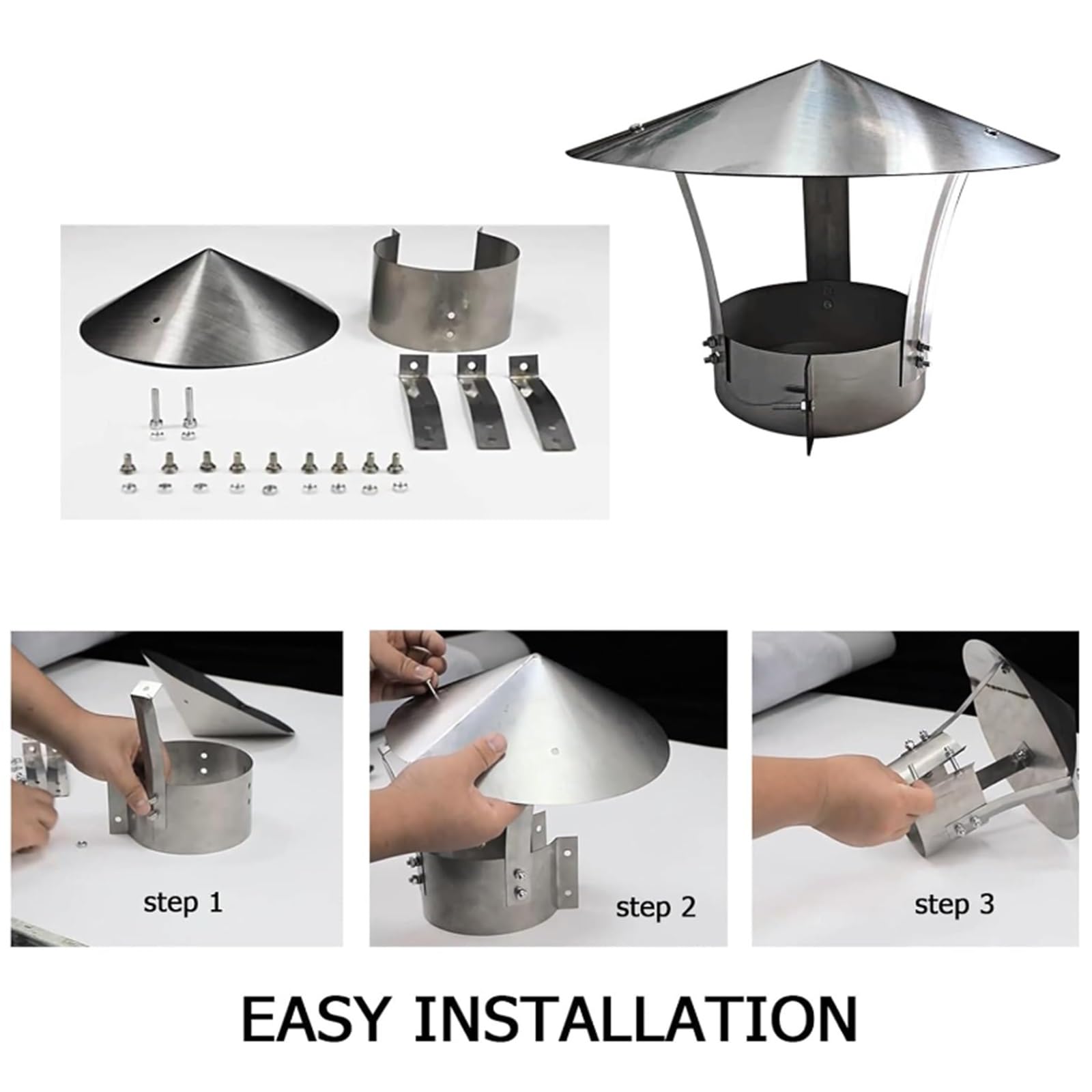 Comignolo zincato - Protezione Antipioggia conica, Cappuccio di sfiato in Metallo per Tubi di Scarico, Cappello Antipioggia/Neve Resistente alle intemperie, Dimensioni D10 cm x 25 cm (3,94 p