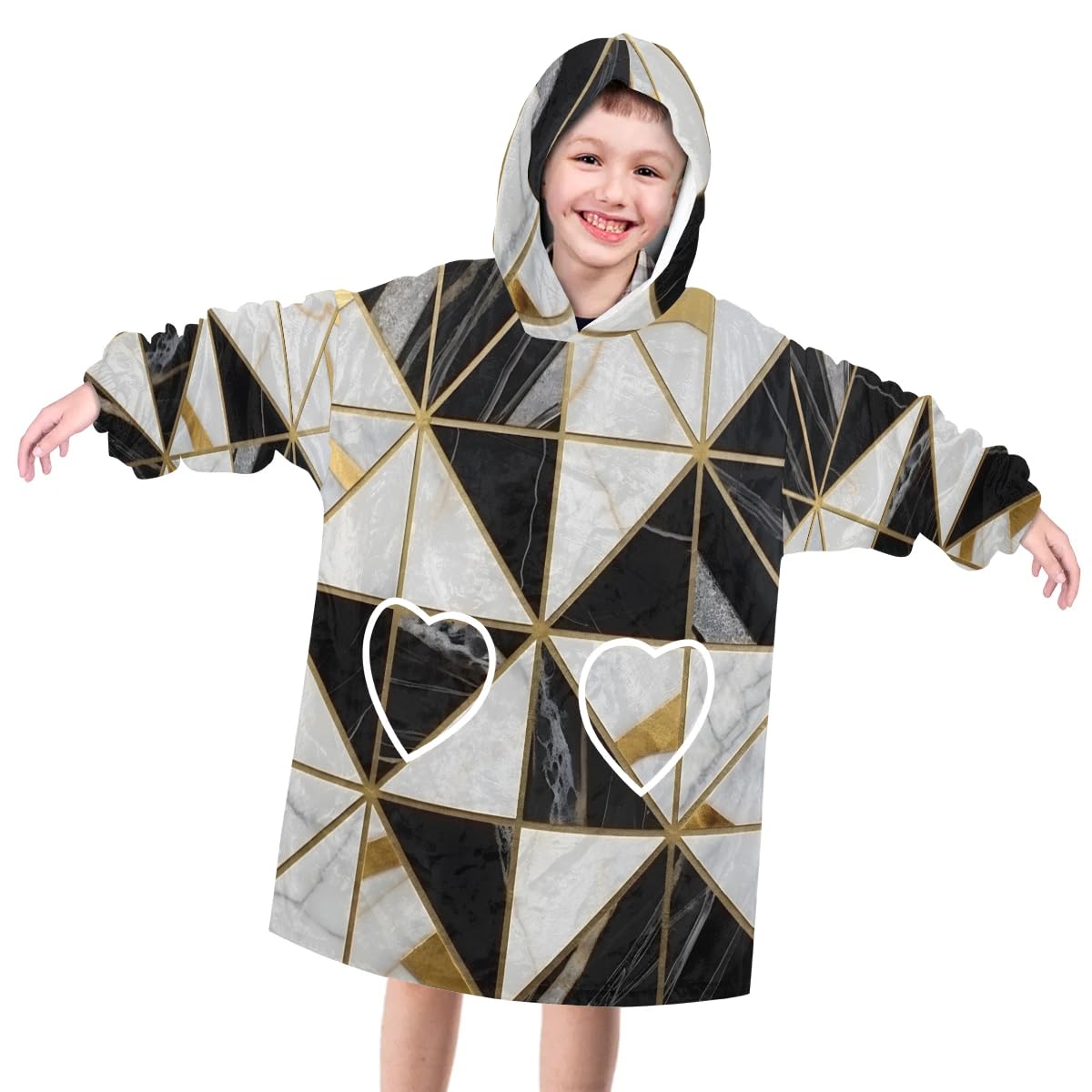Pardick Wearable Blanket Hoodie for Kids, Modern Marble Fleece Sweatshirt Blanket Oversized Blanket Sweatshirt with Pocket Flannel Warm Hooded Blanket 6-10 Year Old Girl Boy Gift, One Size